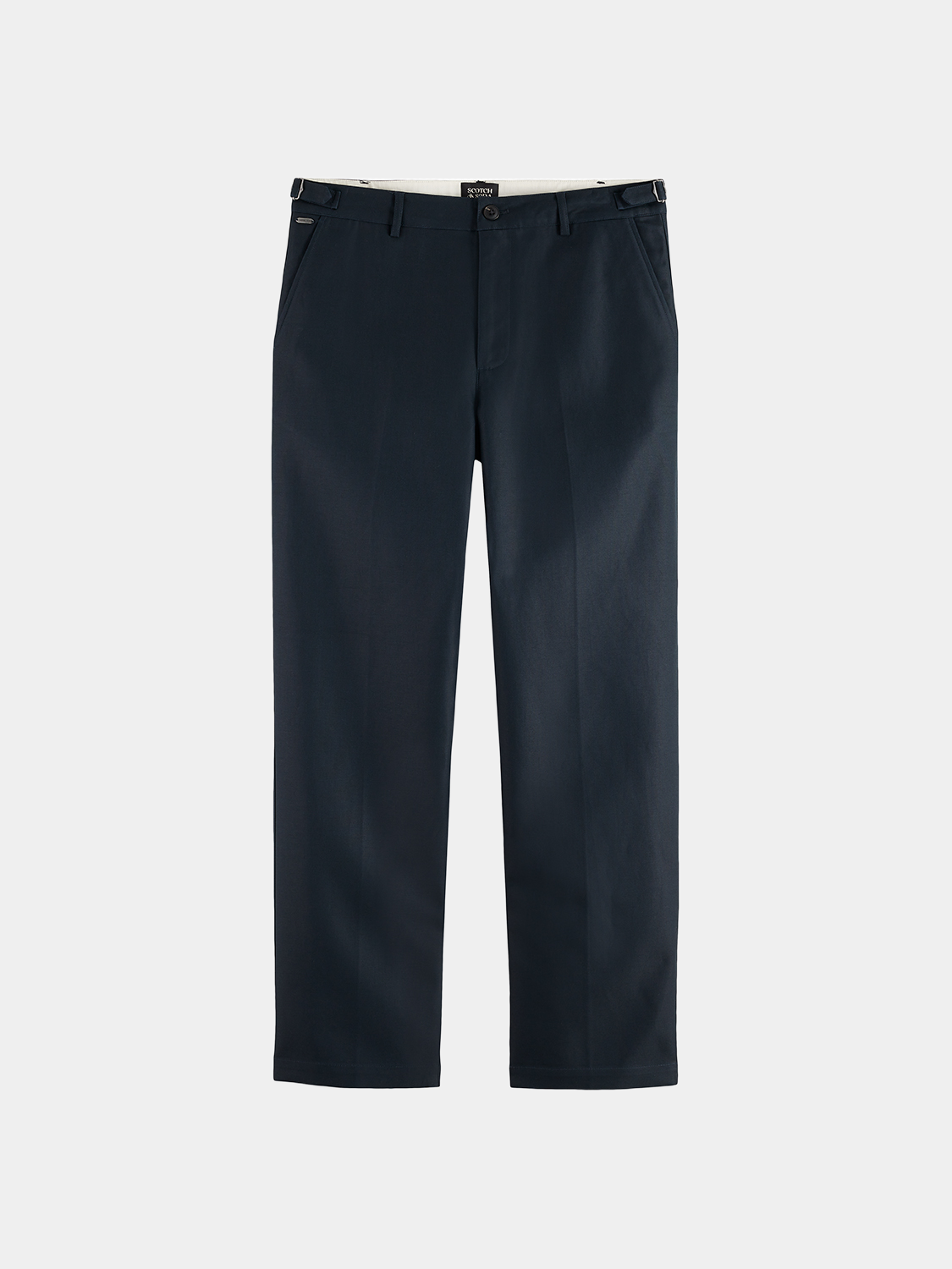 SCOTCH & SODA Otis straight-fit chinos, men's casual pants in classic beige fabric, front view showing tailored fit.