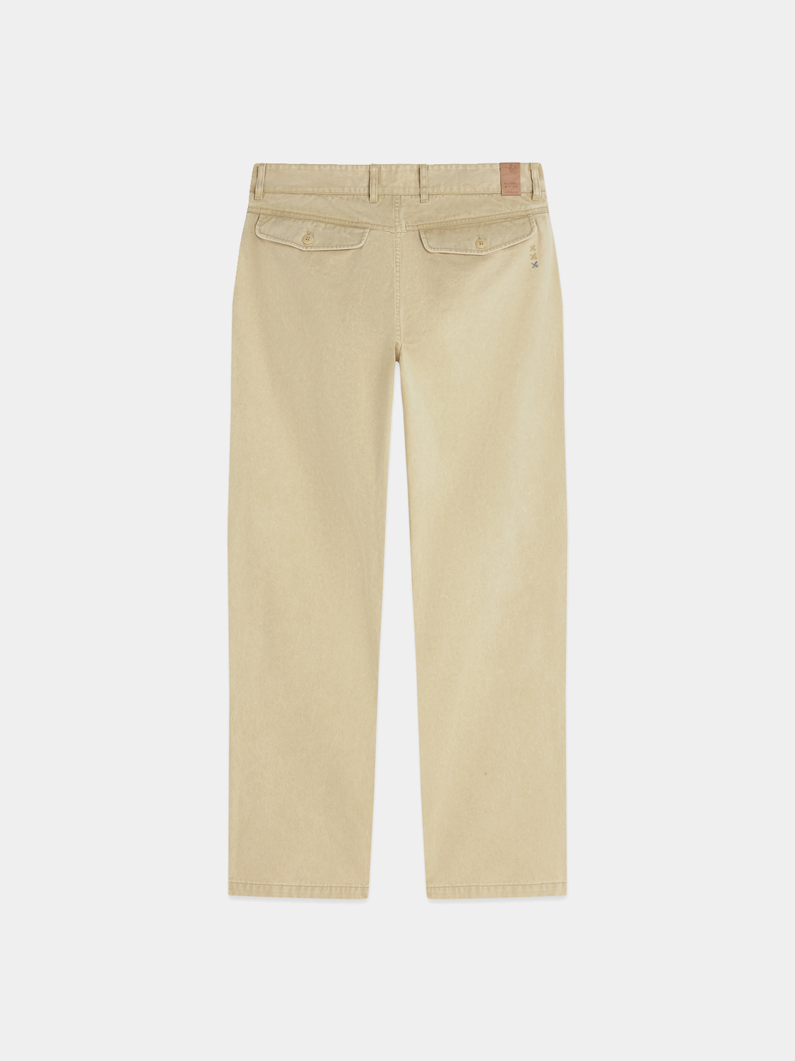 SCOTCH & SODA Zee straight-fit pants in black, showing the back view with pockets and clean tailored design.