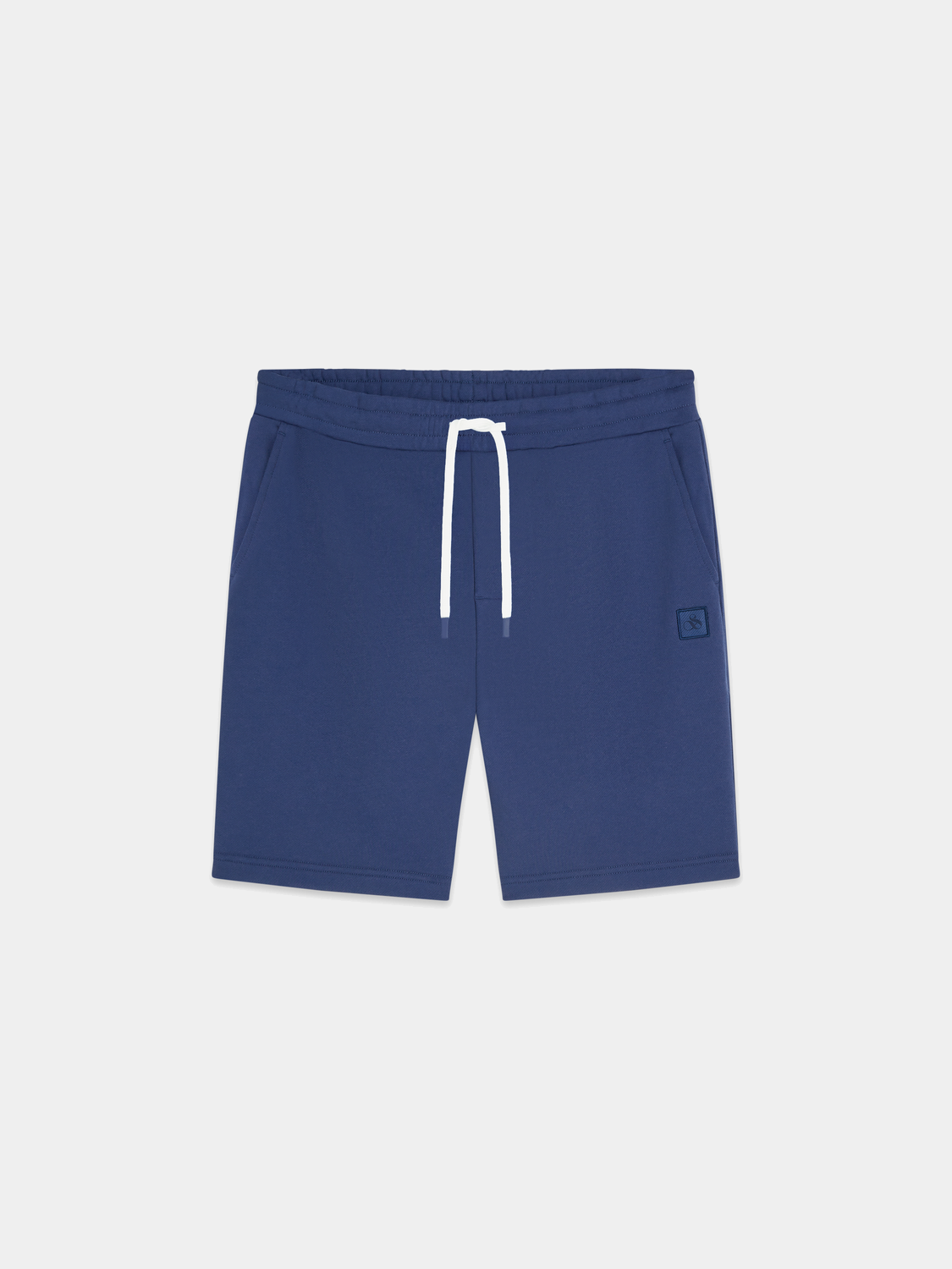 SCOTCH & SODA logo badge sweatshorts, navy blue casual shorts with branded logo patch on the leg, relaxed fit and comfortable fabric
