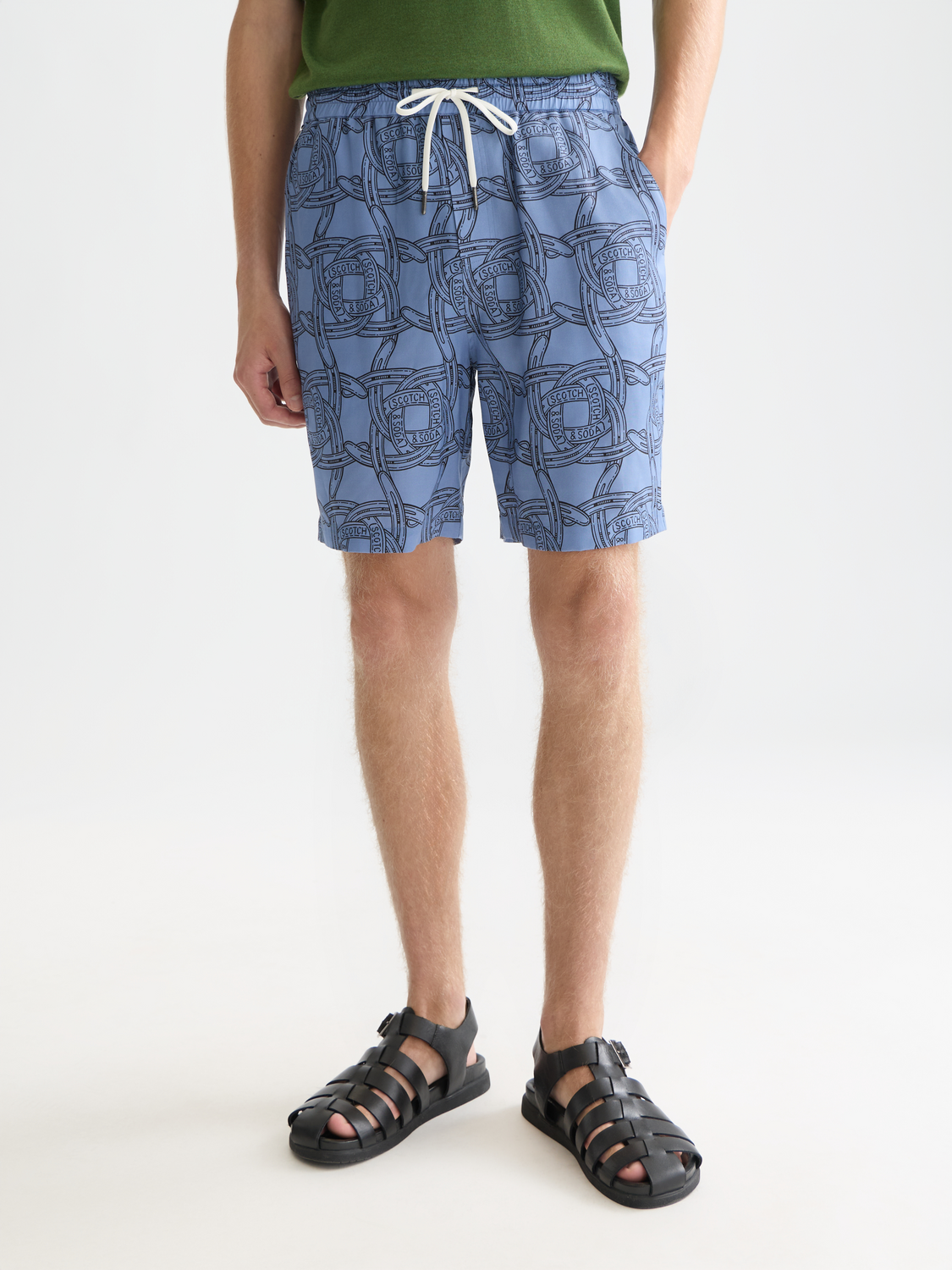 Scotch & Soda Fave printed shorts with colorful floral pattern and relaxed fit, displayed on a plain white background.