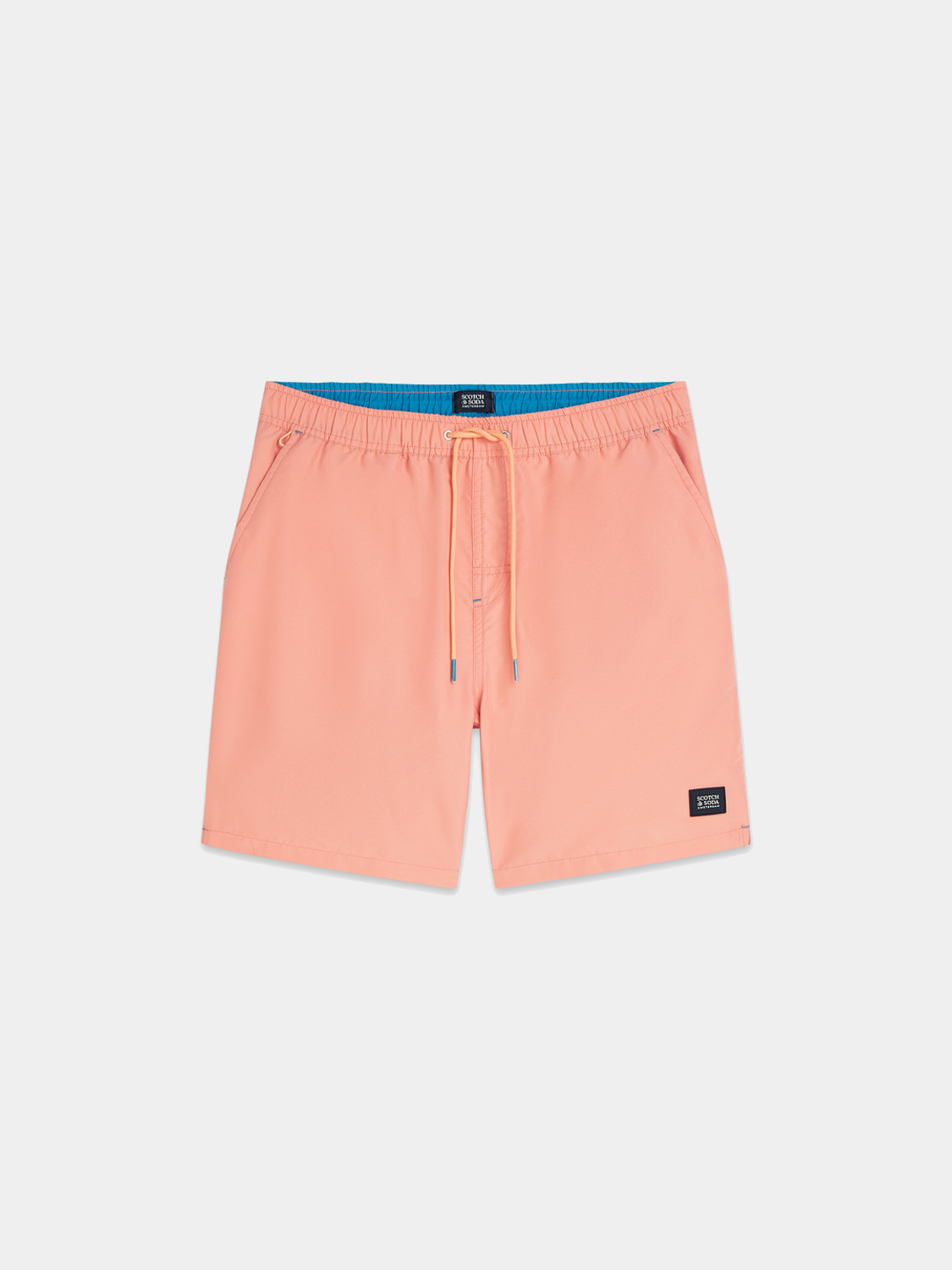 Mid-length Scotch & Soda swimshorts in vibrant print, featuring an elastic waistband and side pockets, perfect for beach or pool.
