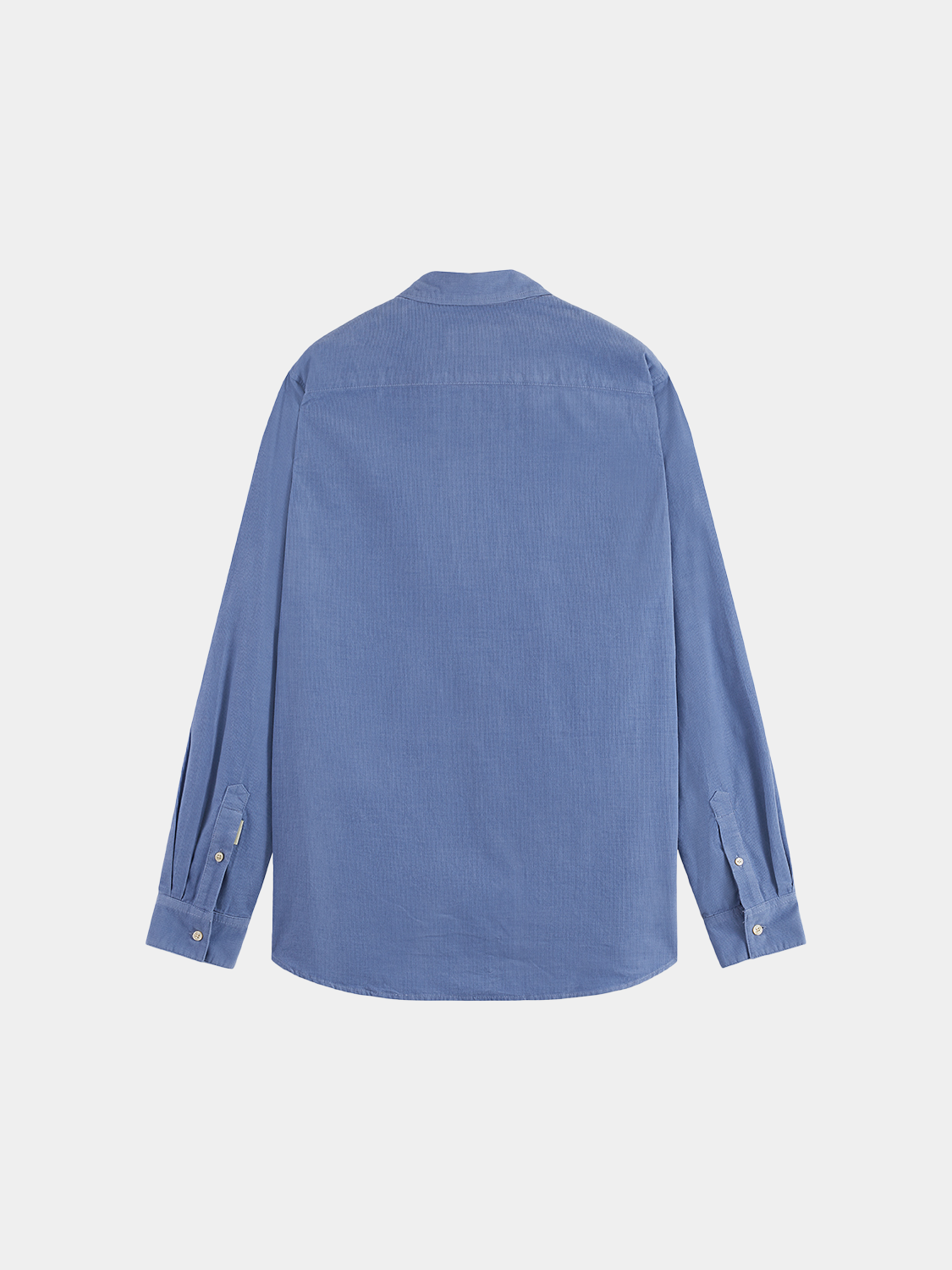 Dark blue lightweight corduroy long-sleeve shirt by SCOTCH & SODA, shown on a hanger with button details and textured fabric.