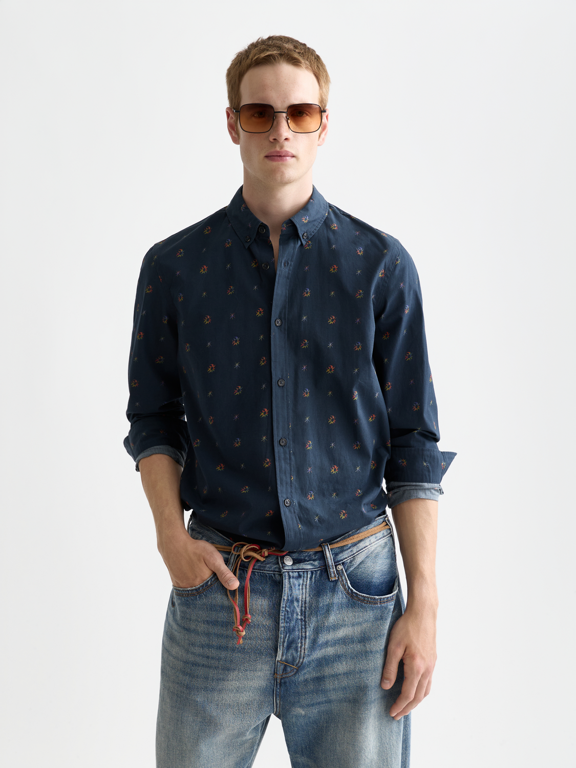 Long-sleeve printed shirt by Scotch & Soda featuring a stylish design and classic fit, displayed on a plain background.