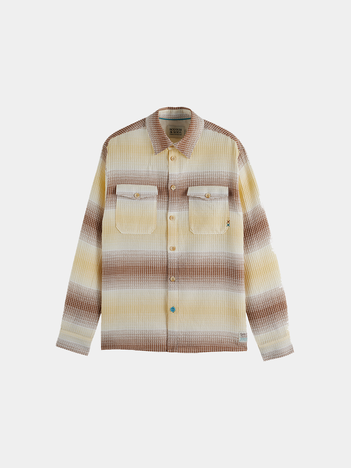 Long sleeve striped waffle shirt by Scotch & Soda, featuring a casual fit and textured fabric in a stylish pattern.