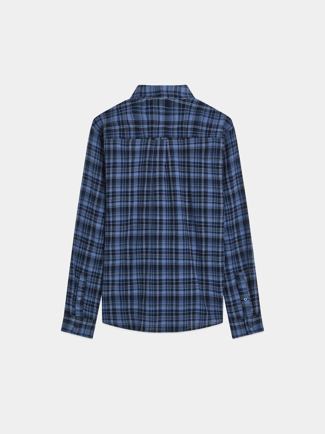 Men's Scotch & Soda flannel check long sleeve shirt with red and black plaid pattern.