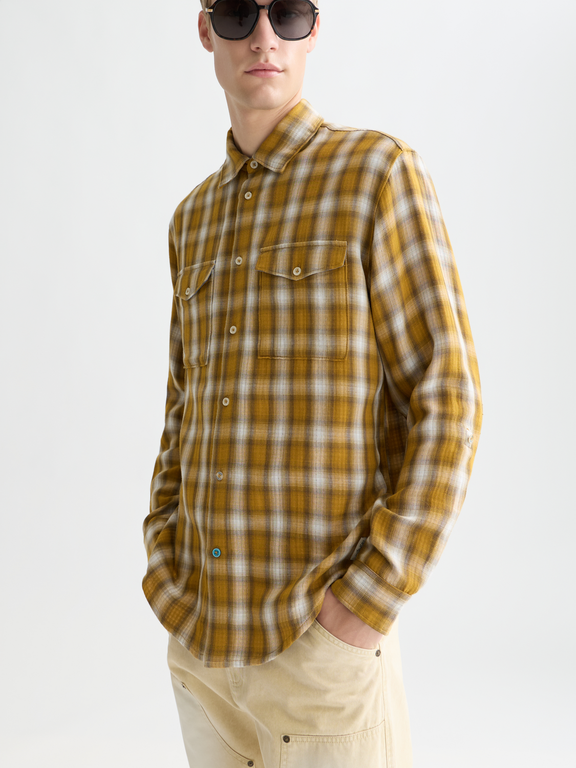 Long sleeve check shirt by Scotch & Soda featuring a classic double cloth pattern in blue and white.