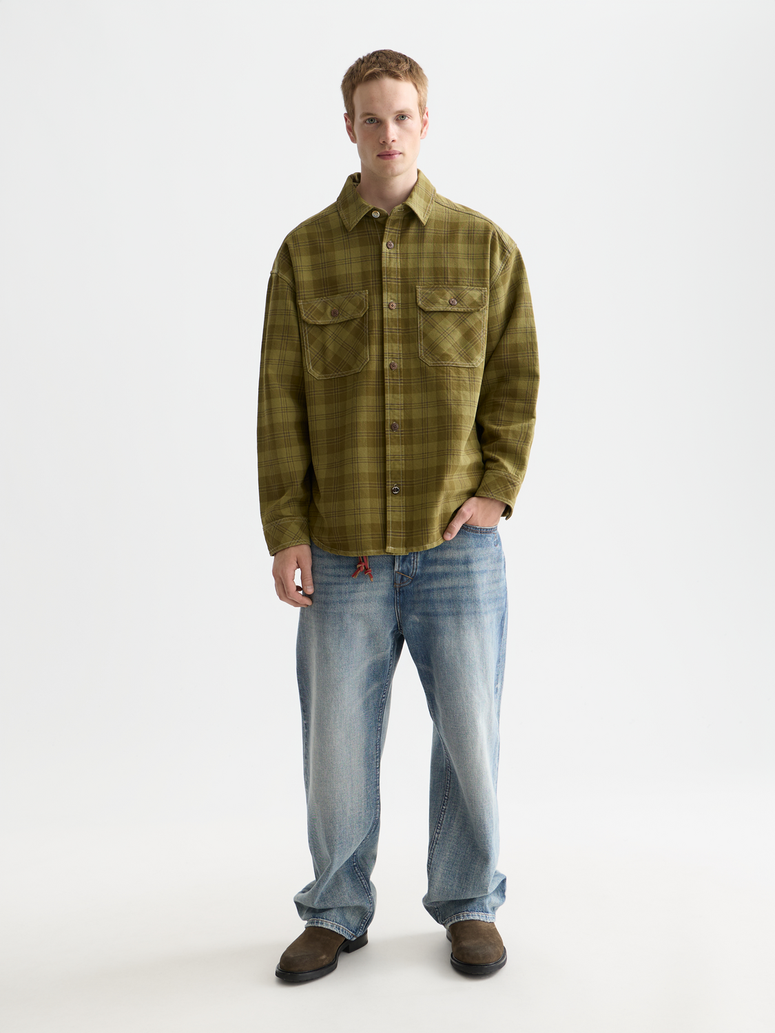 Scotch & Soda checked overshirt jacket with button front, casual style, in a classic plaid pattern.