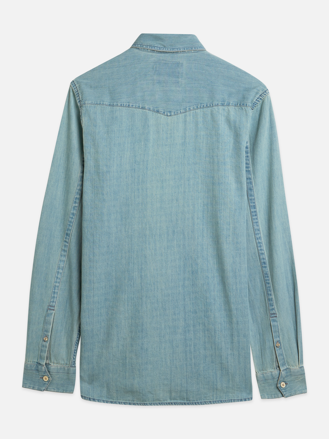 Long sleeve Western denim shirt by Scotch & Soda, featuring classic blue denim fabric and button-up front.