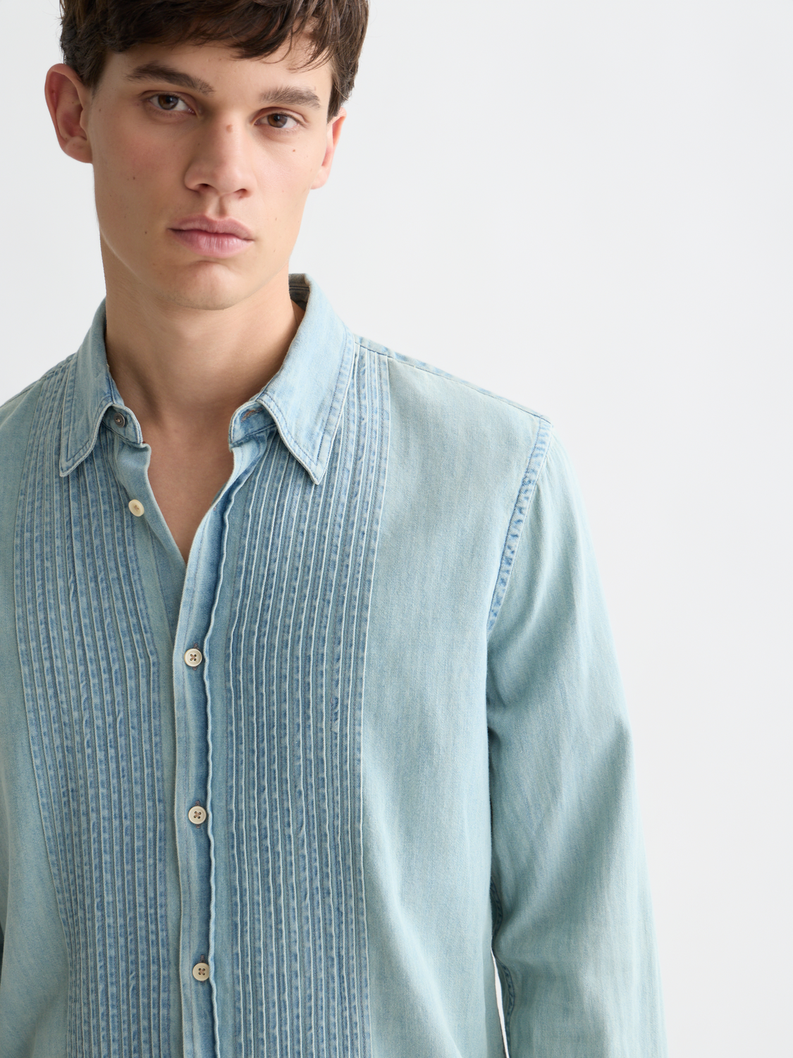 Long-sleeve Western denim shirt by Scotch & Soda, featuring classic stitching and button-front design.