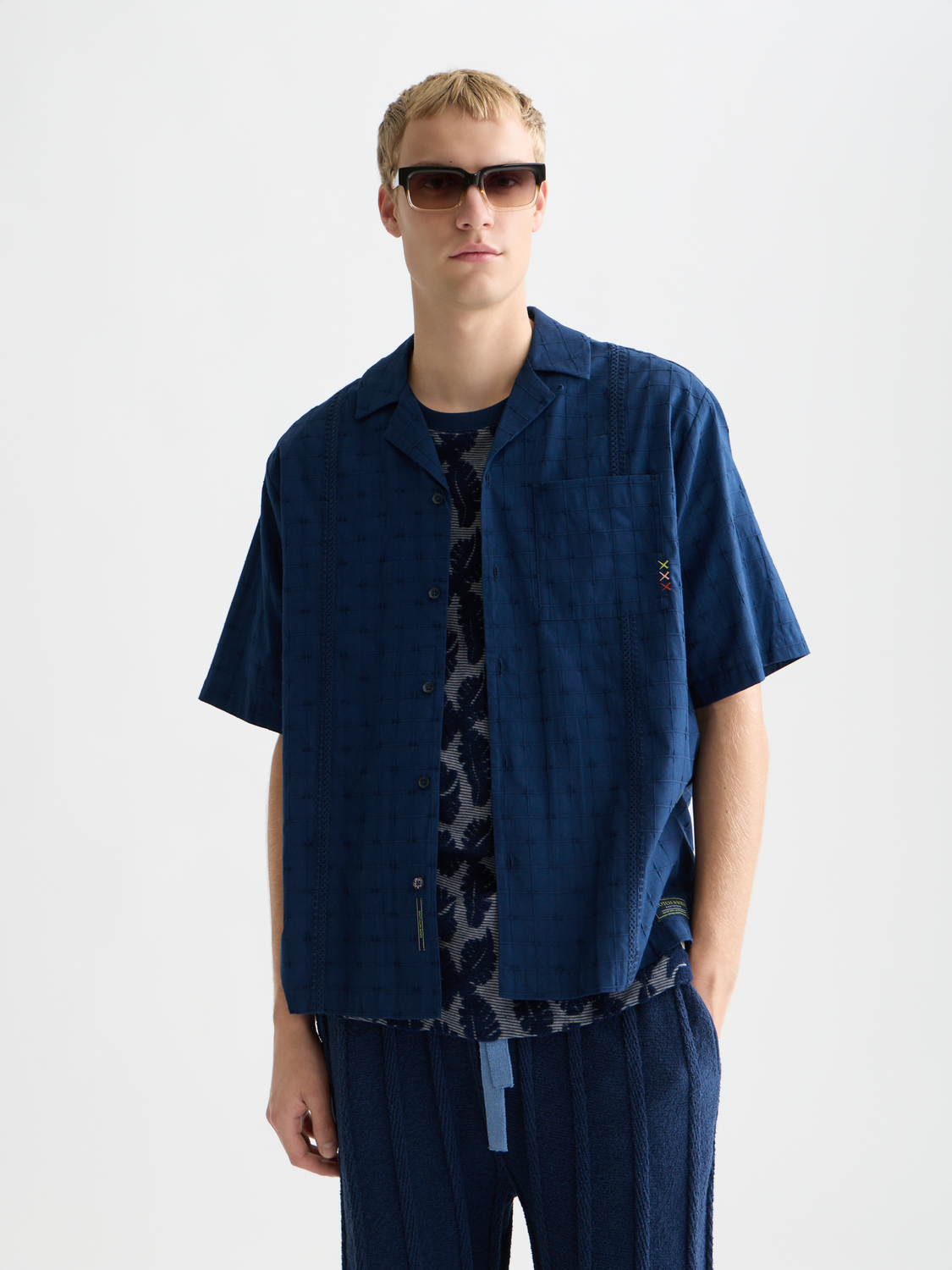 Embroidered short-sleeved shirt by Scotch & Soda featuring intricate embroidery and a classic fit.
