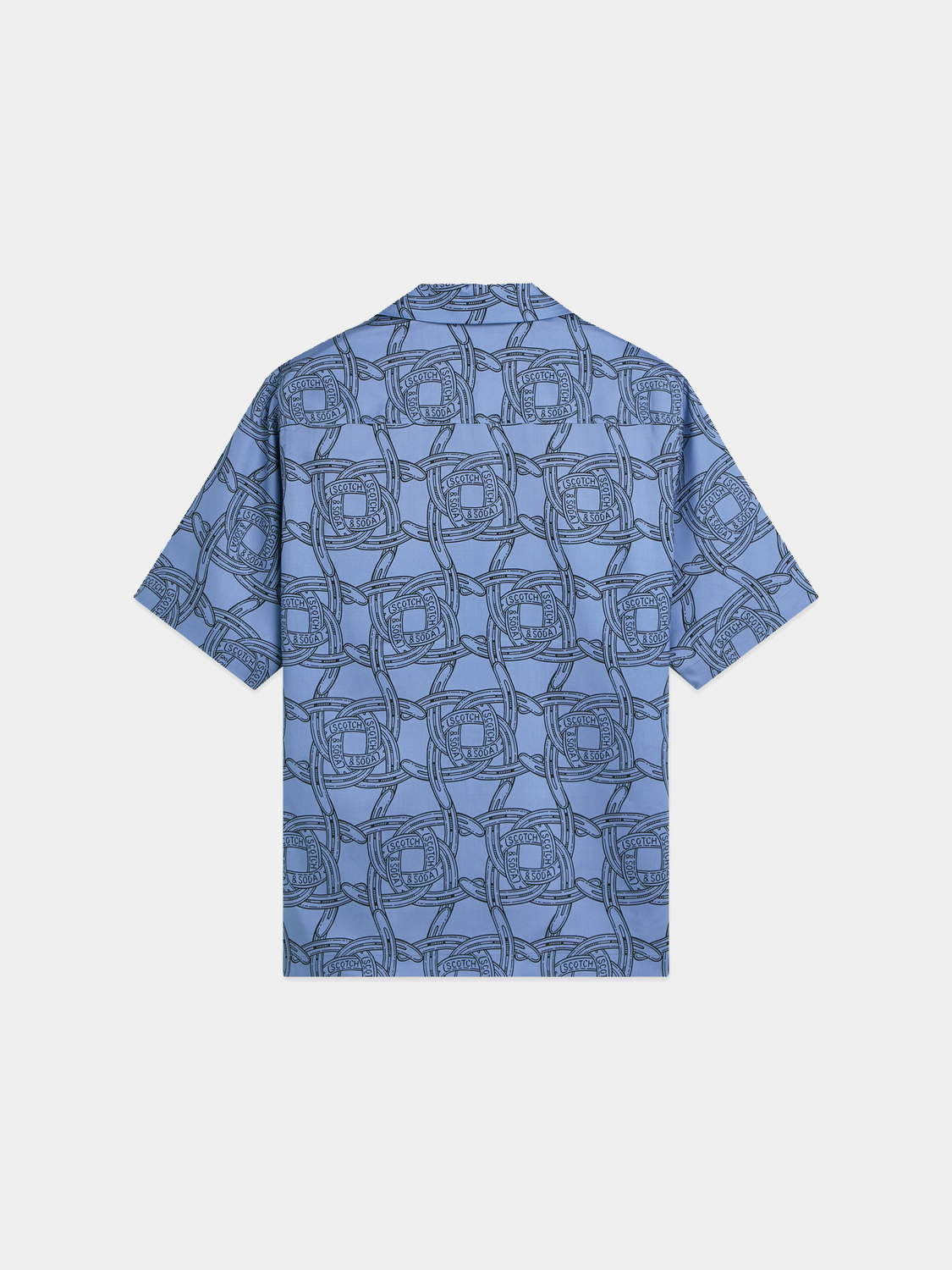 Printed SCOTCH & SODA short-sleeved shirt with bold pattern, displayed on a hanger against a neutral background.