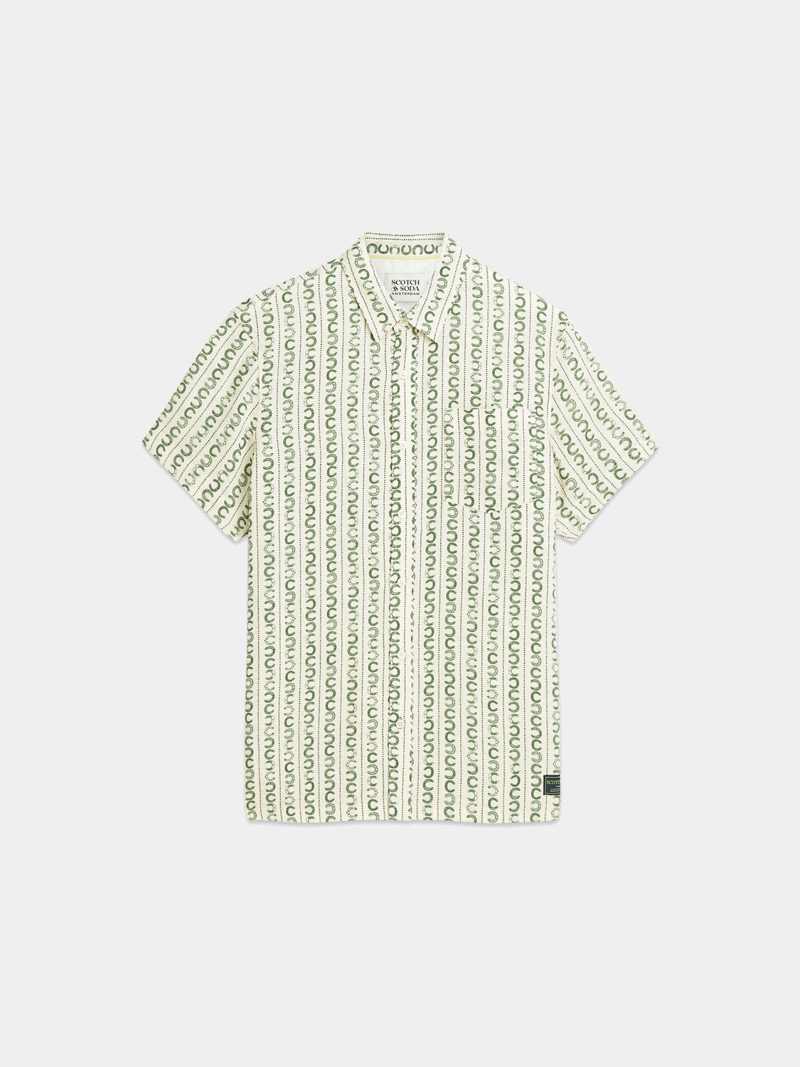 Printed short-sleeved linen shirt by Scotch & Soda, featuring a stylish design and lightweight fabric, perfect for warm weather.