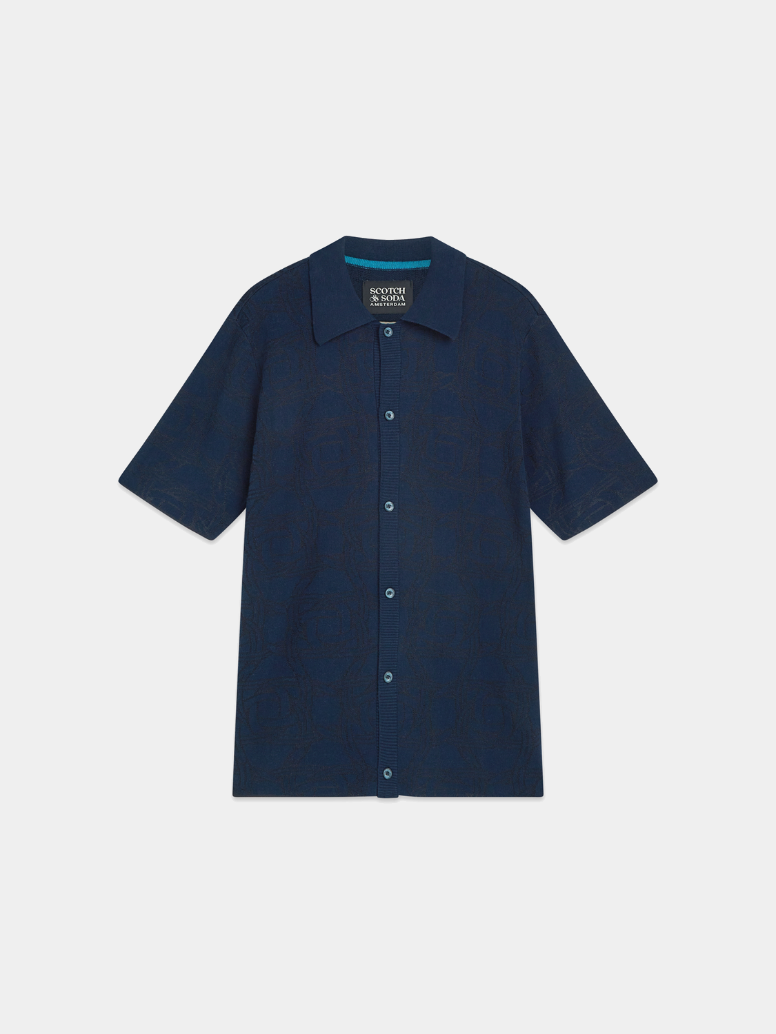 Knitted jacquard short-sleeved shirt by Scotch & Soda, featuring intricate knit pattern and short sleeves, stylish knitwear for men