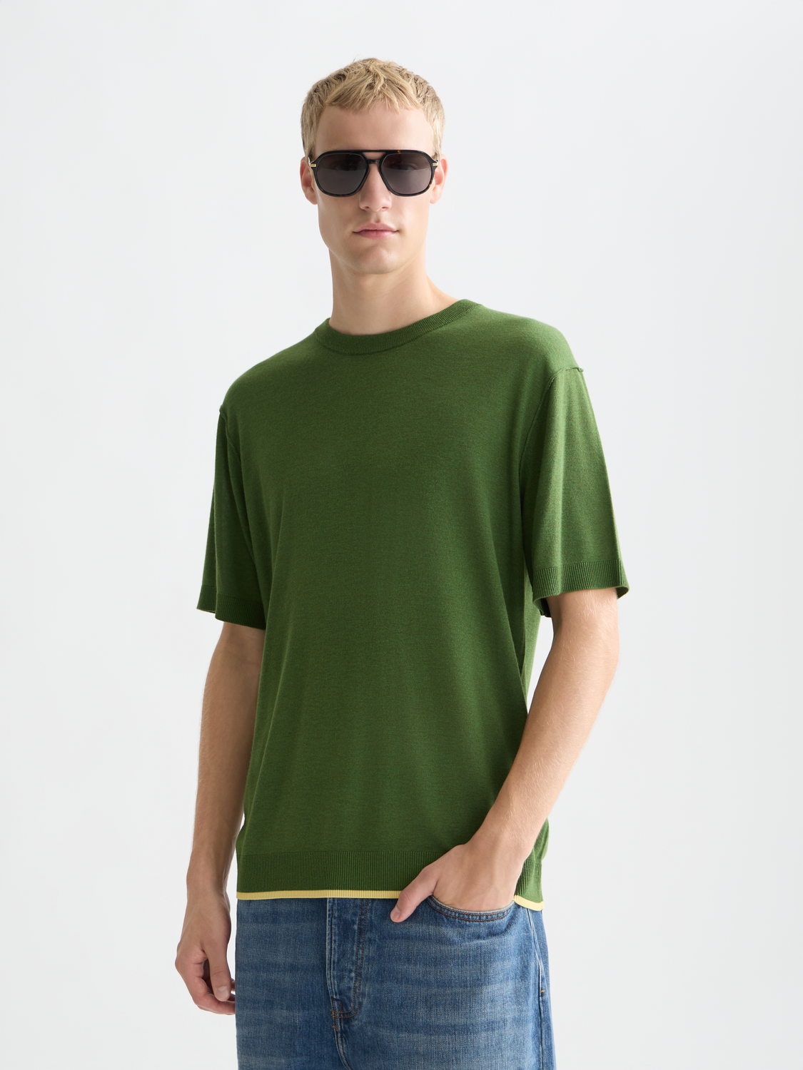 Knitted T-shirt from Scotch & Soda, featuring a textured knitwear design in a casual fit and neutral color.