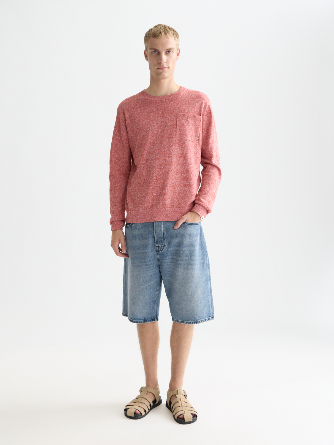 Linen-blend melange knitwear pullover by Scotch & Soda, showcasing a textured fabric in a casual style.