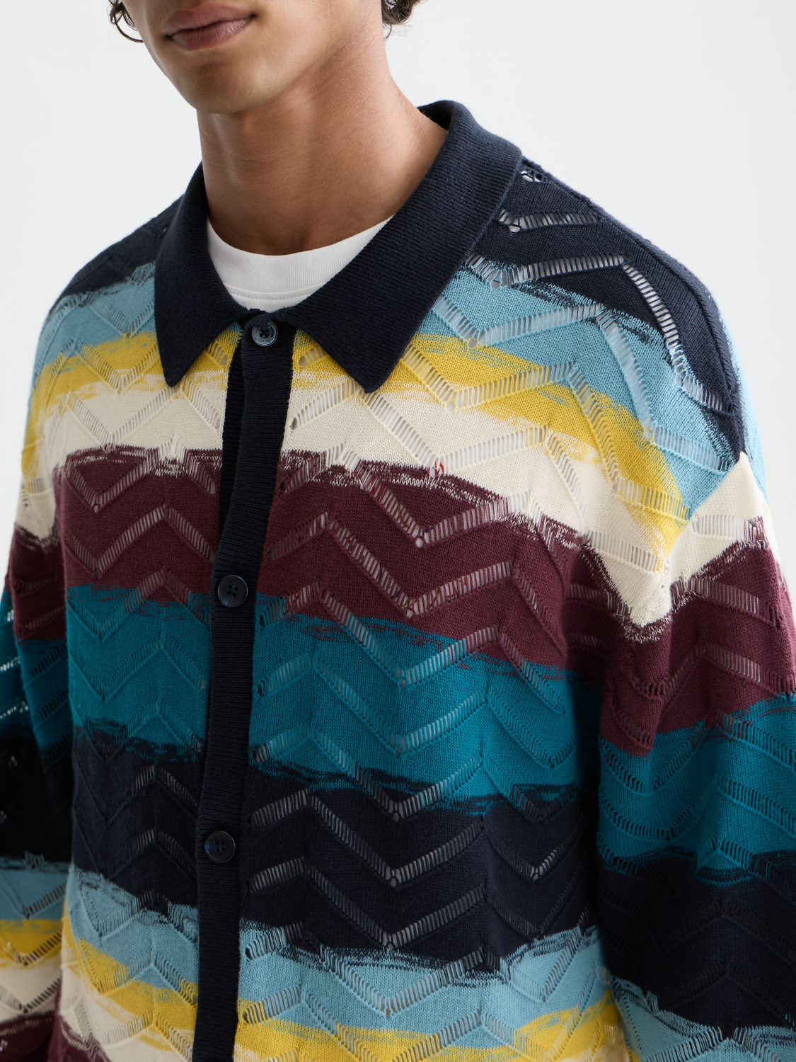 Open structure knit cardigan by Scotch & Soda, featuring a lightweight, breathable design with a relaxed fit and textured knit pattern.