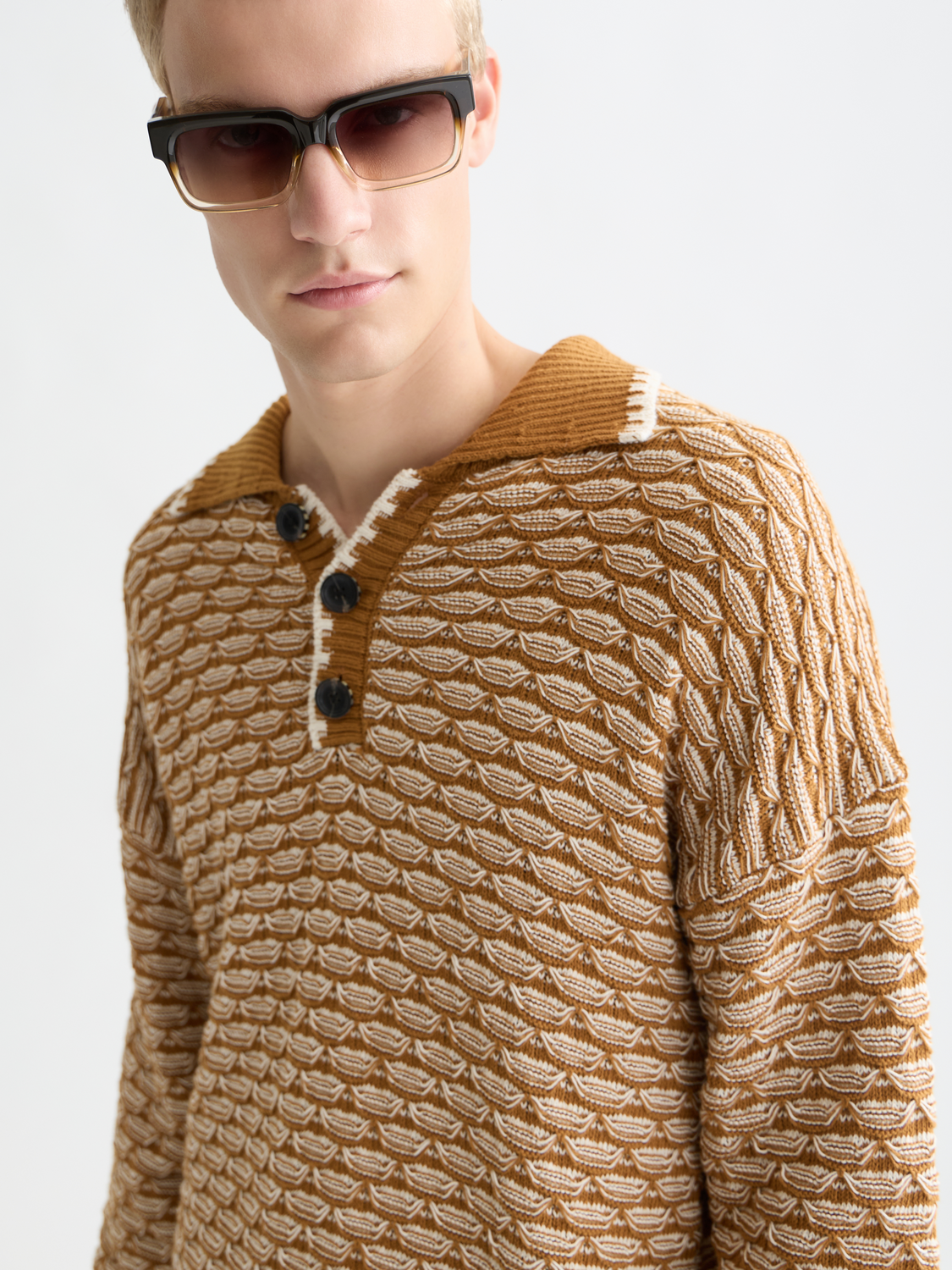 Dropped shoulder knit polo sweater from SCOTCH & SODA, featuring a cozy knit texture and relaxed fit.