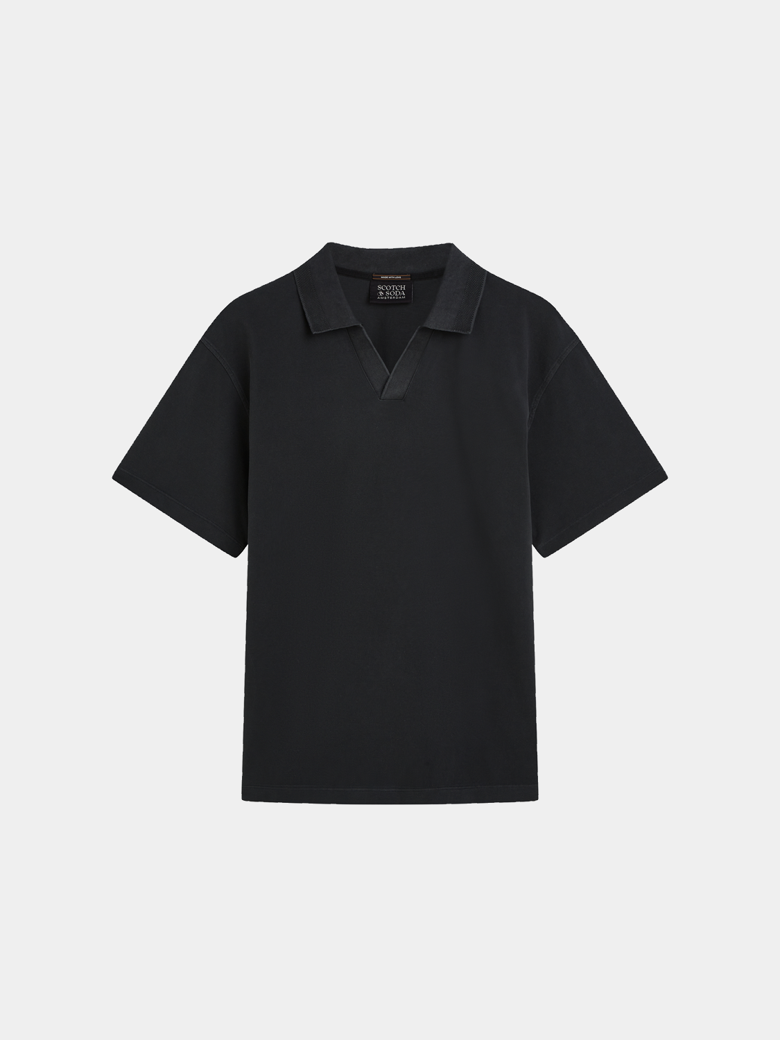 Navy Scotch & Soda pique polo shirt with a classic collar and short sleeves, displayed on a plain background.
