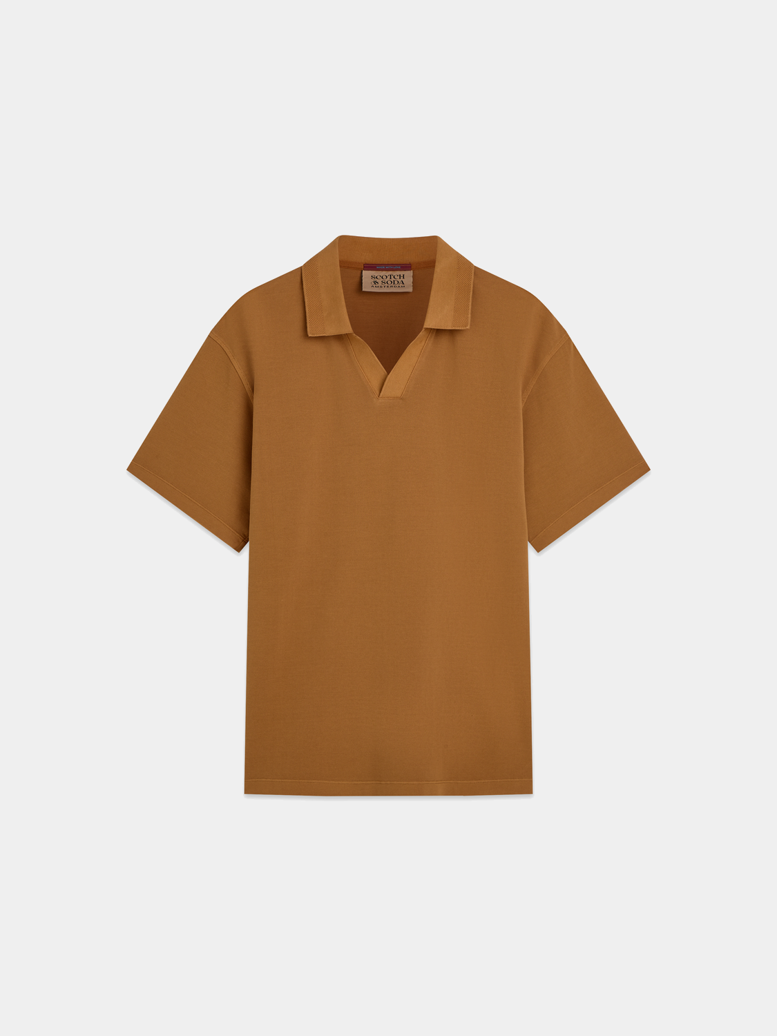 Navy SCOTCH & SODA pique polo shirt with a classic collar and short sleeves, displayed on a white background.