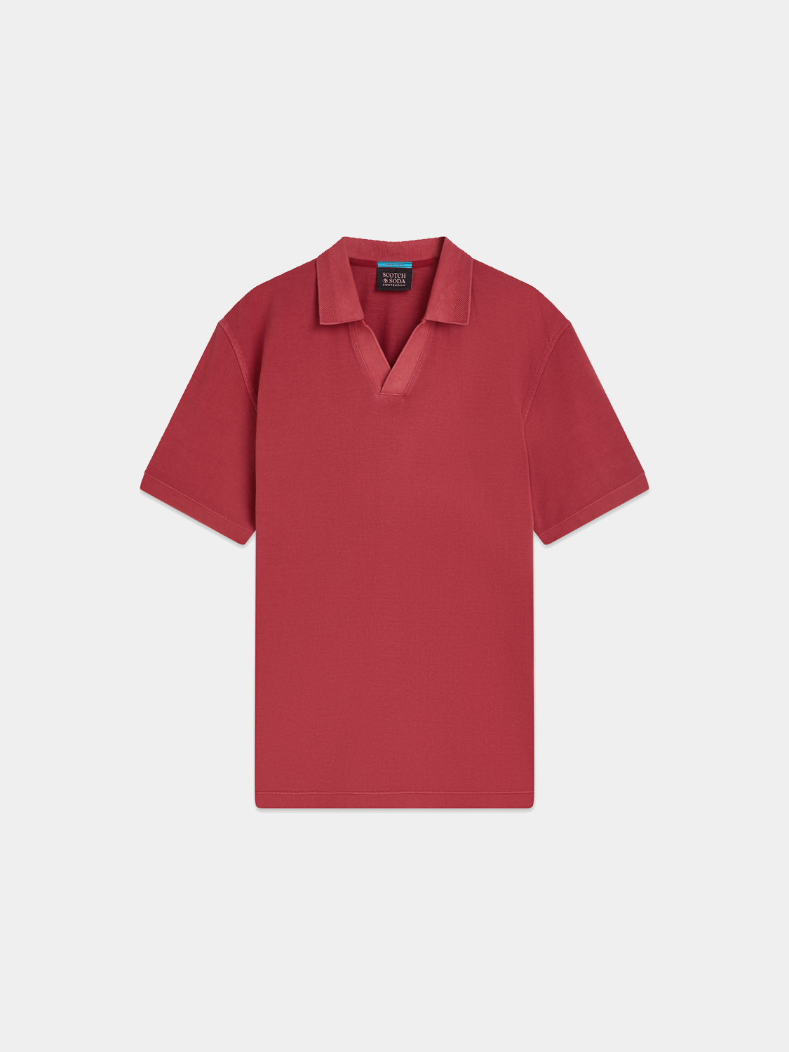 Navy Scotch & Soda pique polo shirt with a classic collar and short sleeves, displayed on a white background.