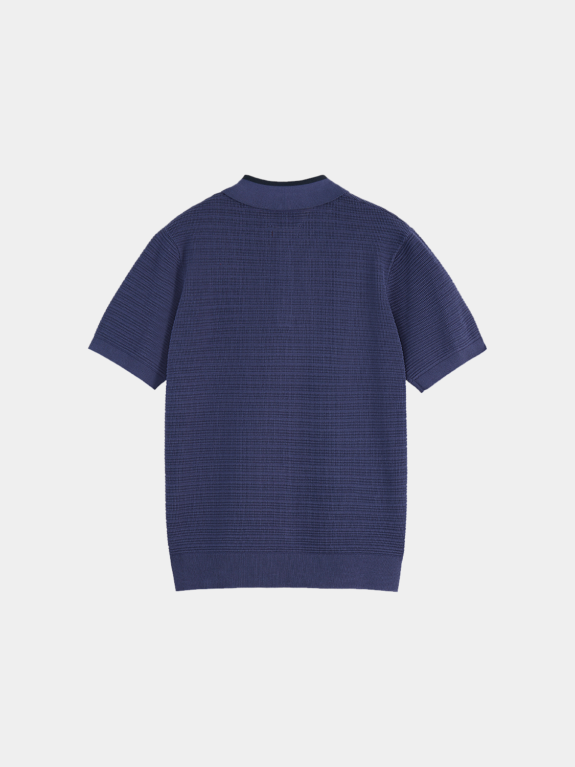 Black Scotch & Soda structured knit polo shirt with a classic collar and textured knit fabric.