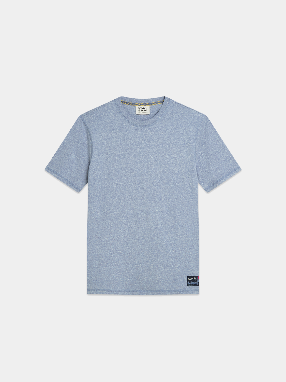 Scotch & Soda men's short sleeve Melange T-shirt with a colorful knit pattern and round neckline, front view.