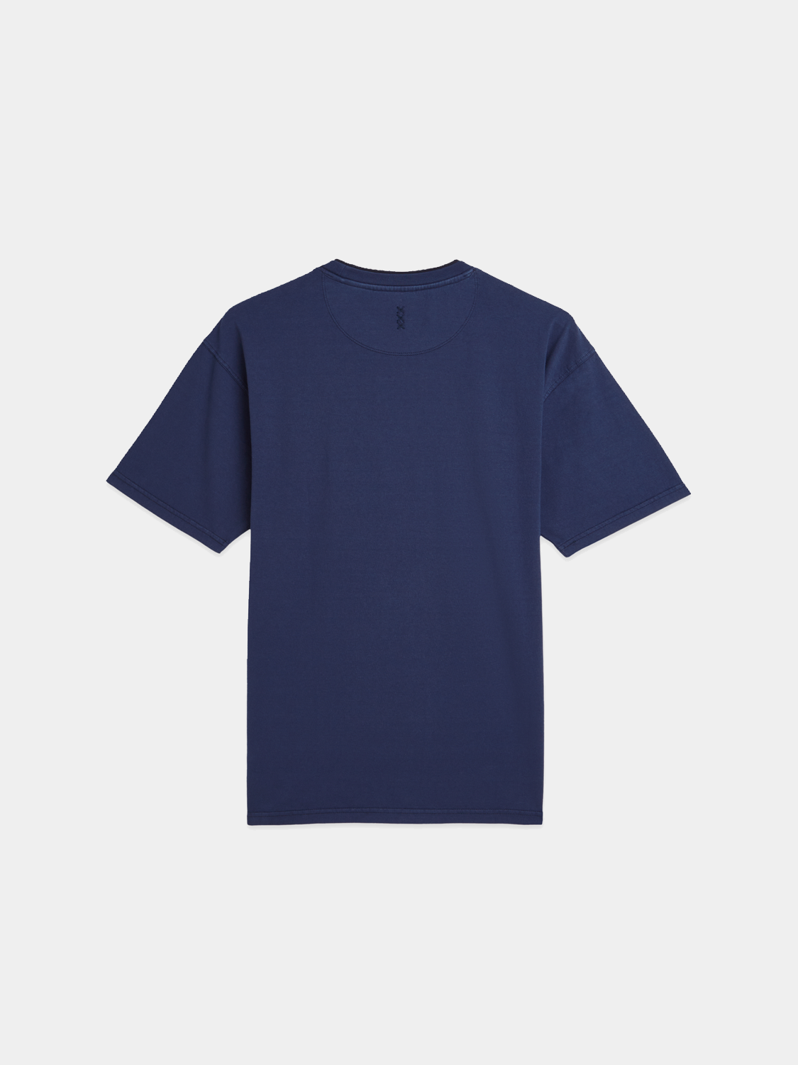 Scotch & Soda short sleeve garment-dyed T-shirt in a dark color, showing the back view with a relaxed fit.