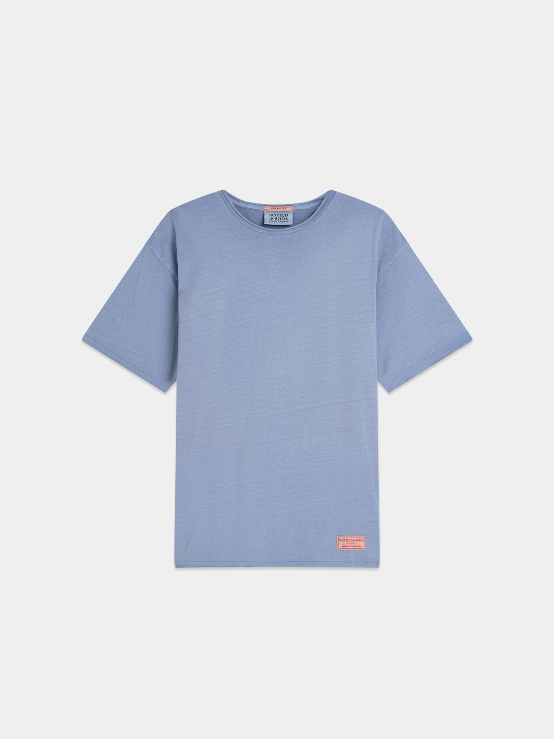Short sleeve Scotch & Soda raw edge t-shirt with a casual fit and distressed neckline, displayed on a plain background.
