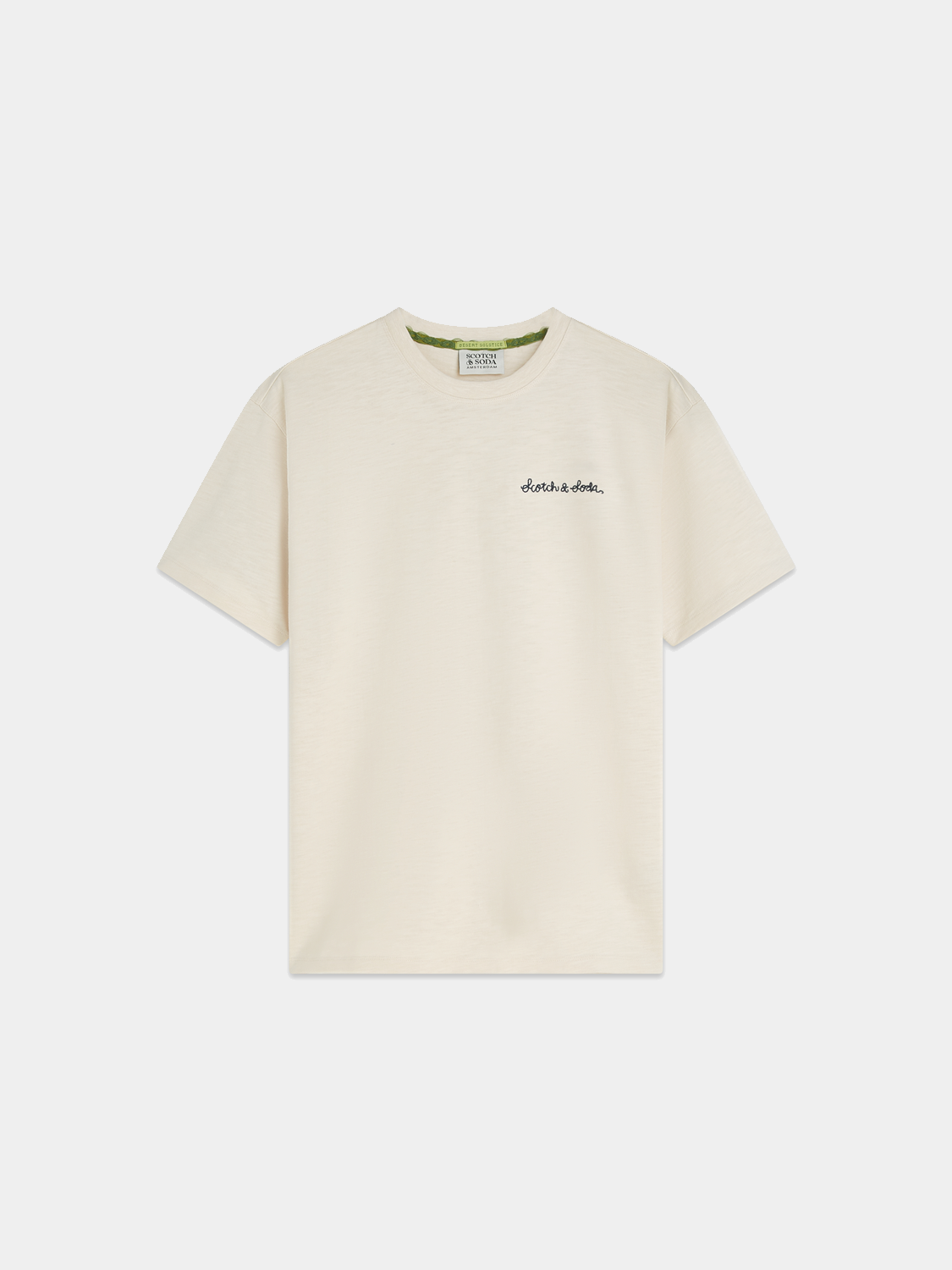 Short sleeve T-shirt by Scotch & Soda with embroidered logo on the chest, casual fit, in a solid color.