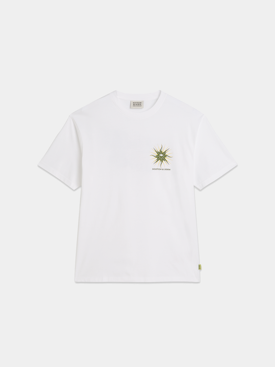 Short sleeve SCOTCH & SODA artwork t-shirt with colorful design, displayed flat on a white background.