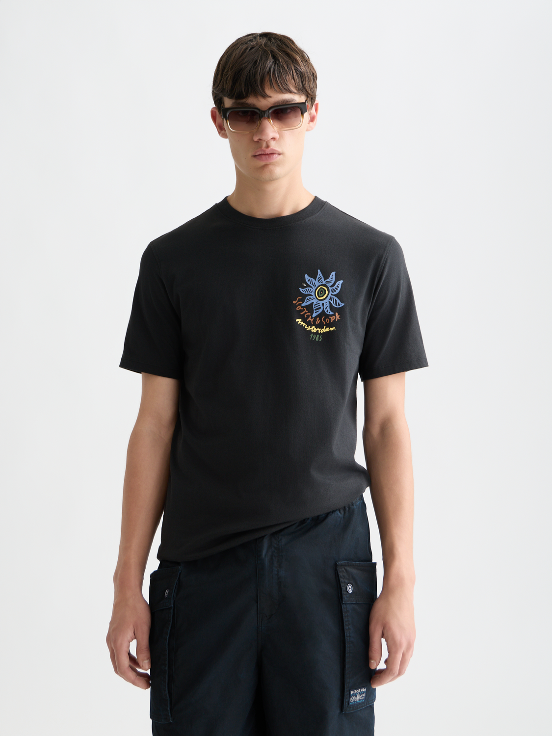 SCOTCH & SODA artwork short sleeve T-shirt with vibrant printed design on front, casual fit, lightweight cotton fabric.
