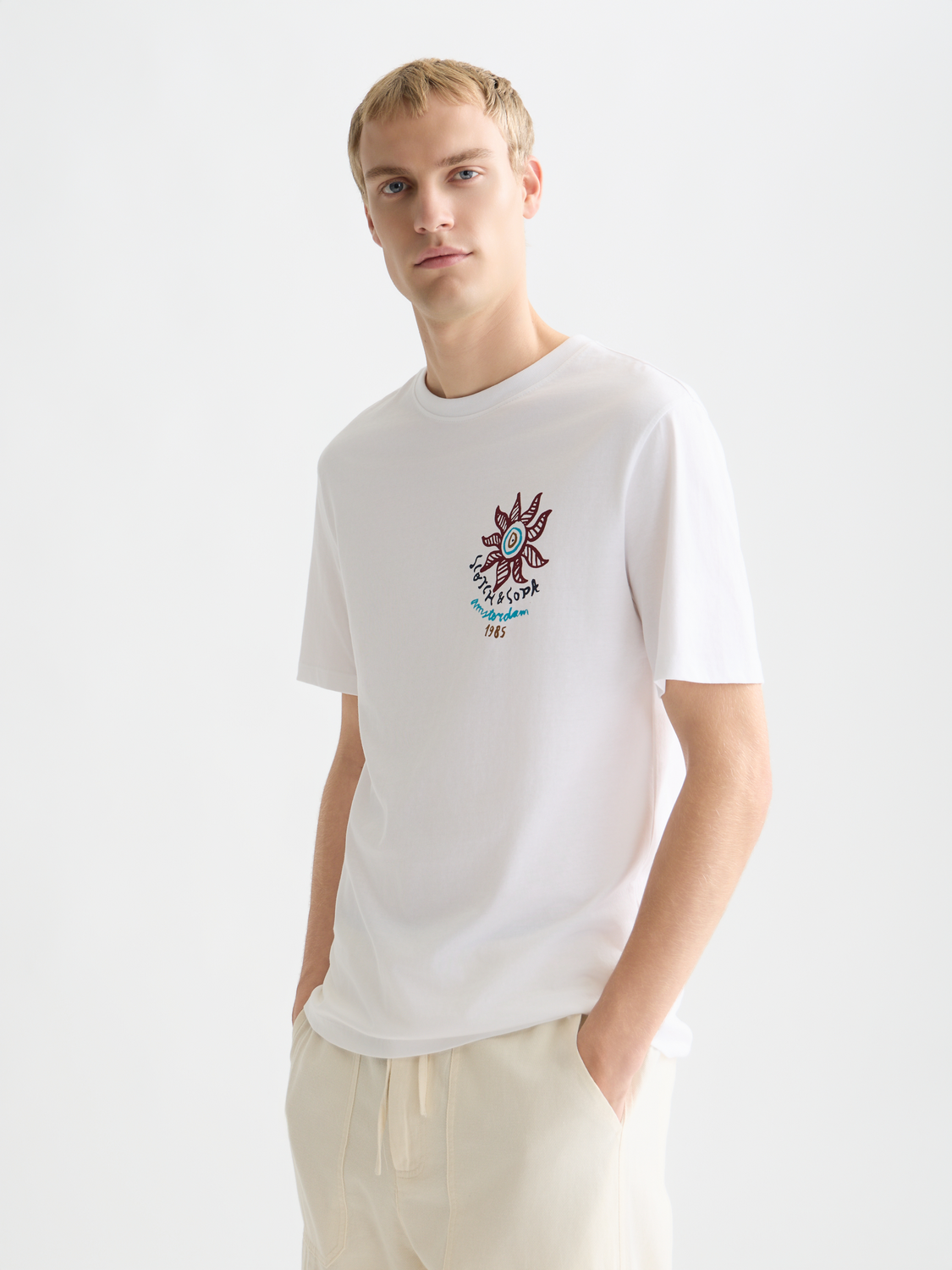 Scotch & Soda short-sleeve artwork t-shirt with colorful graphic design on a casual cotton tee.