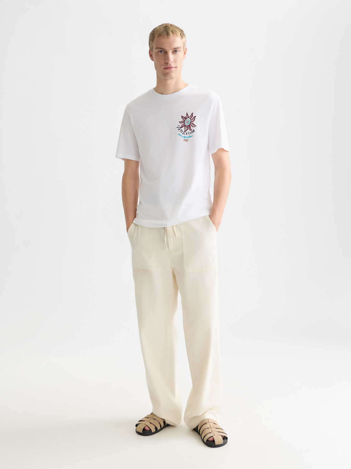Scotch & Soda artwork short sleeve t-shirt with colorful graphic design on front, casual men's summer tee.