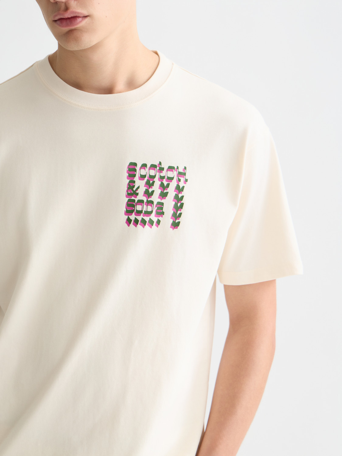 Short sleeve Scotch & Soda artwork t-shirt featuring colorful graphic design on a casual cotton tee.
