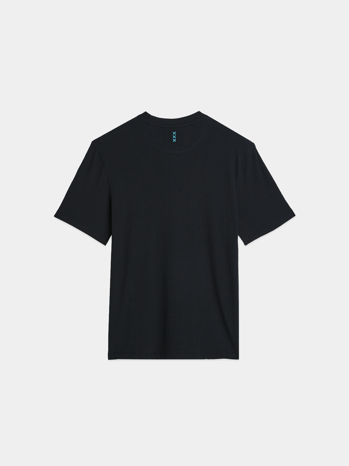 Cotton-linen short-sleeve T-shirt from Scotch & Soda in a dark color, showing a close-up of the fabric and neckline.
