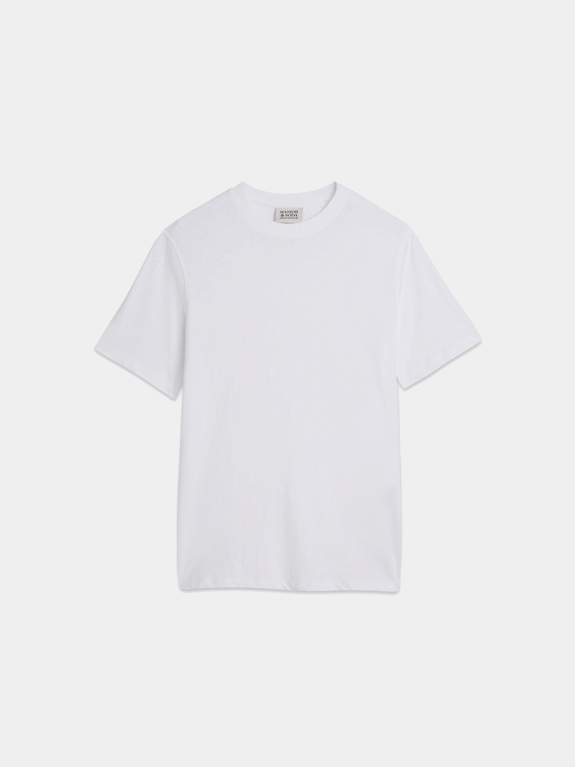 Light beige cotton-linen short-sleeve t-shirt by Scotch & Soda, casual and breathable, displayed on a plain background.