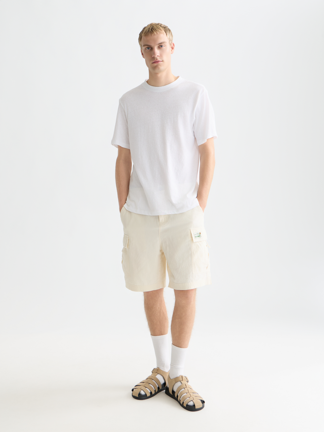 Light beige cotton-linen short-sleeve t-shirt from SCOTCH & SODA with a relaxed fit and subtle texture.