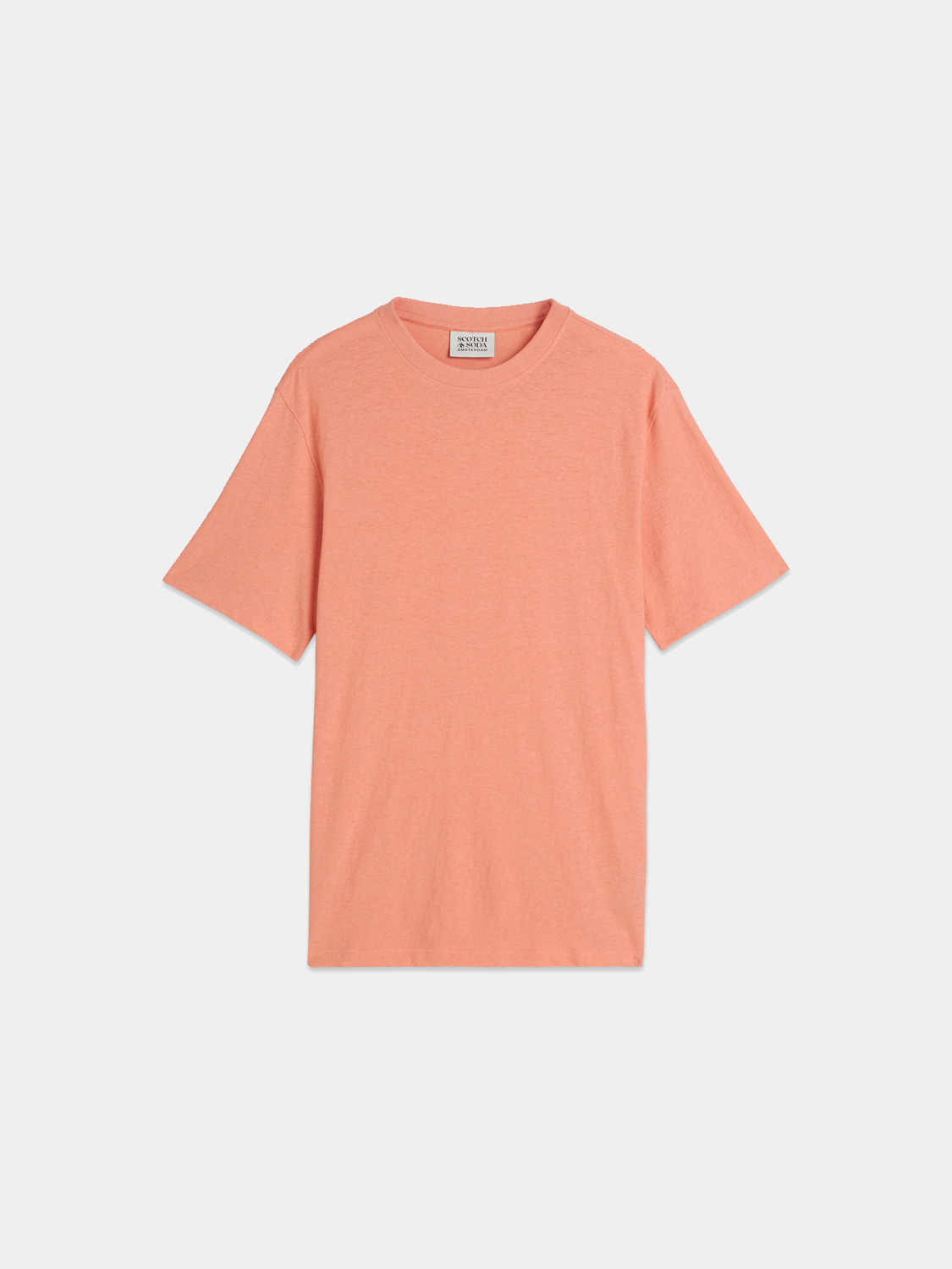 Light beige cotton-linen short-sleeve T-shirt from Scotch & Soda featuring a relaxed fit and casual style.
