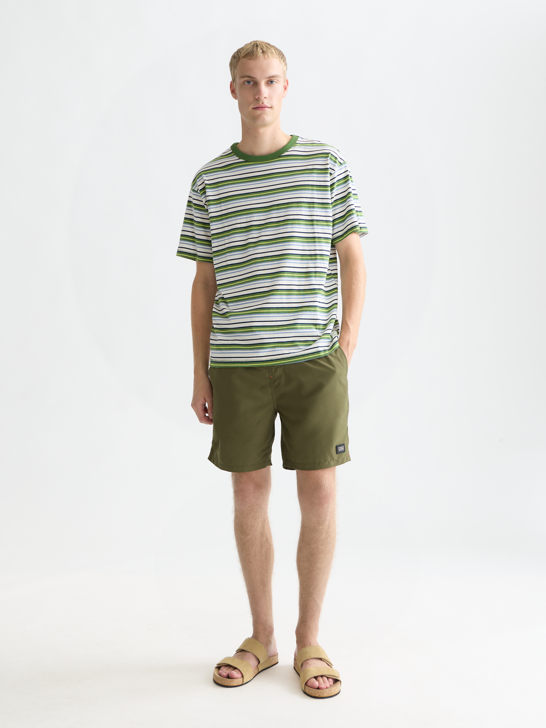 Yellow yarn-dyed Scotch & Soda short-sleeve t-shirt with a crew neck and subtle textured fabric.