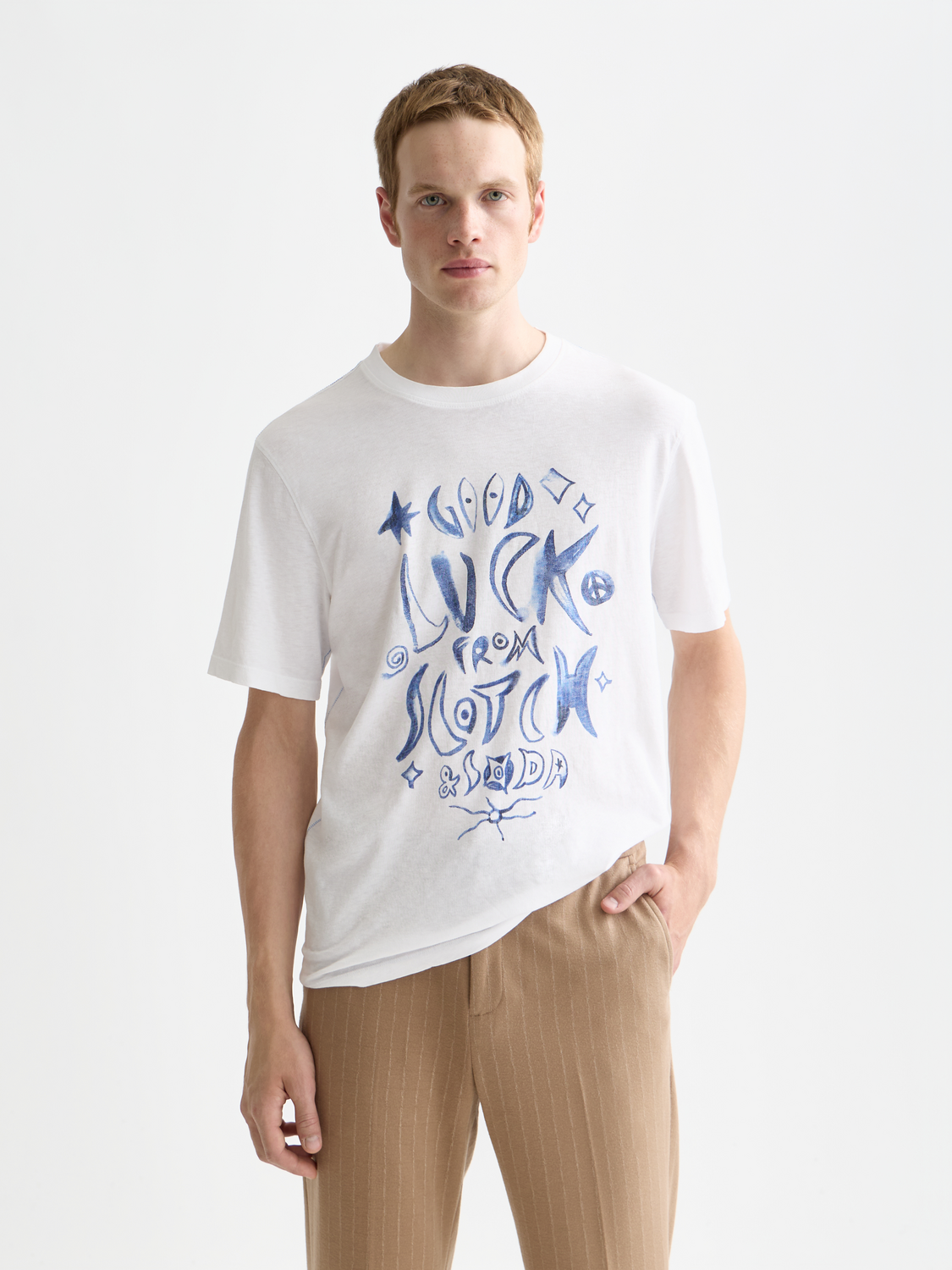 Scotch & Soda short sleeve artwork t-shirt with colorful graphic design on front, casual men's fashion tee.
