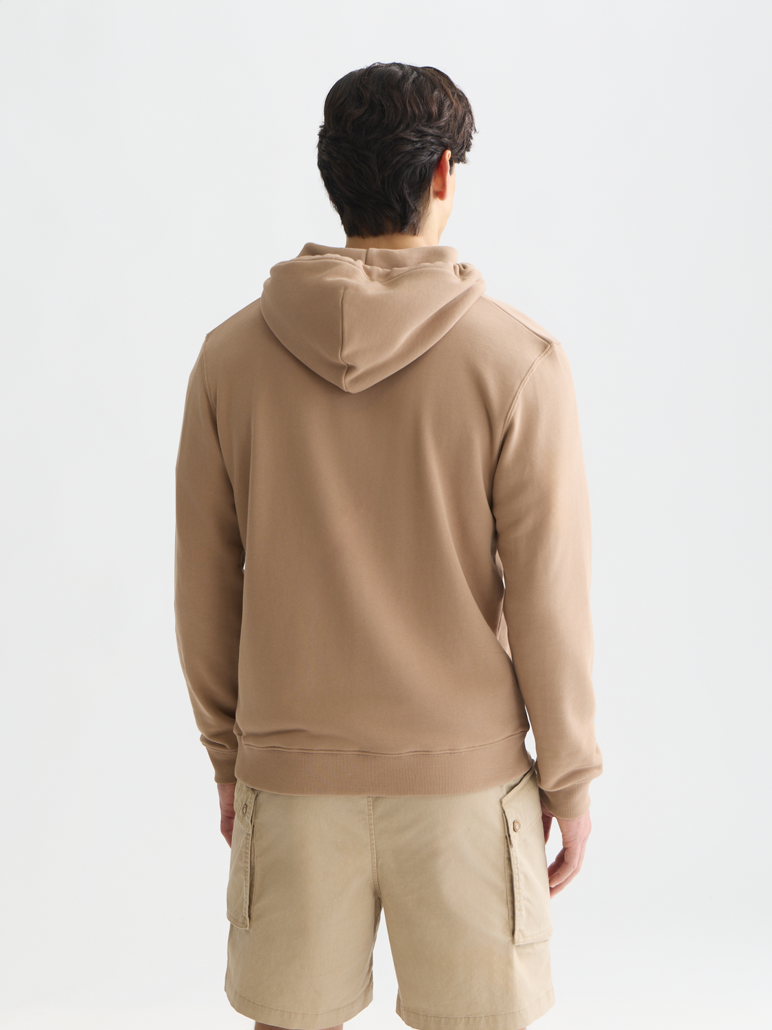 SCOTCH & SODA zip-through logo hoodie in gray with front pocket, shown from back view. Comfortable casual sweatshirt for everyday wear.