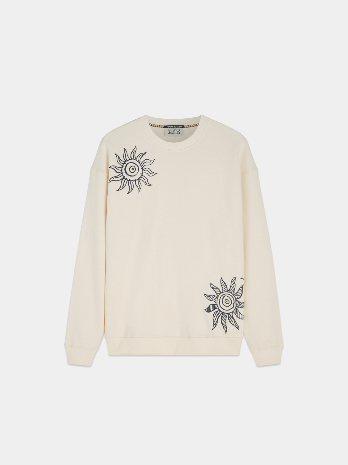 Embroidered Scotch & Soda sweatshirt featuring detailed embroidery and soft fabric, perfect for casual wear.
