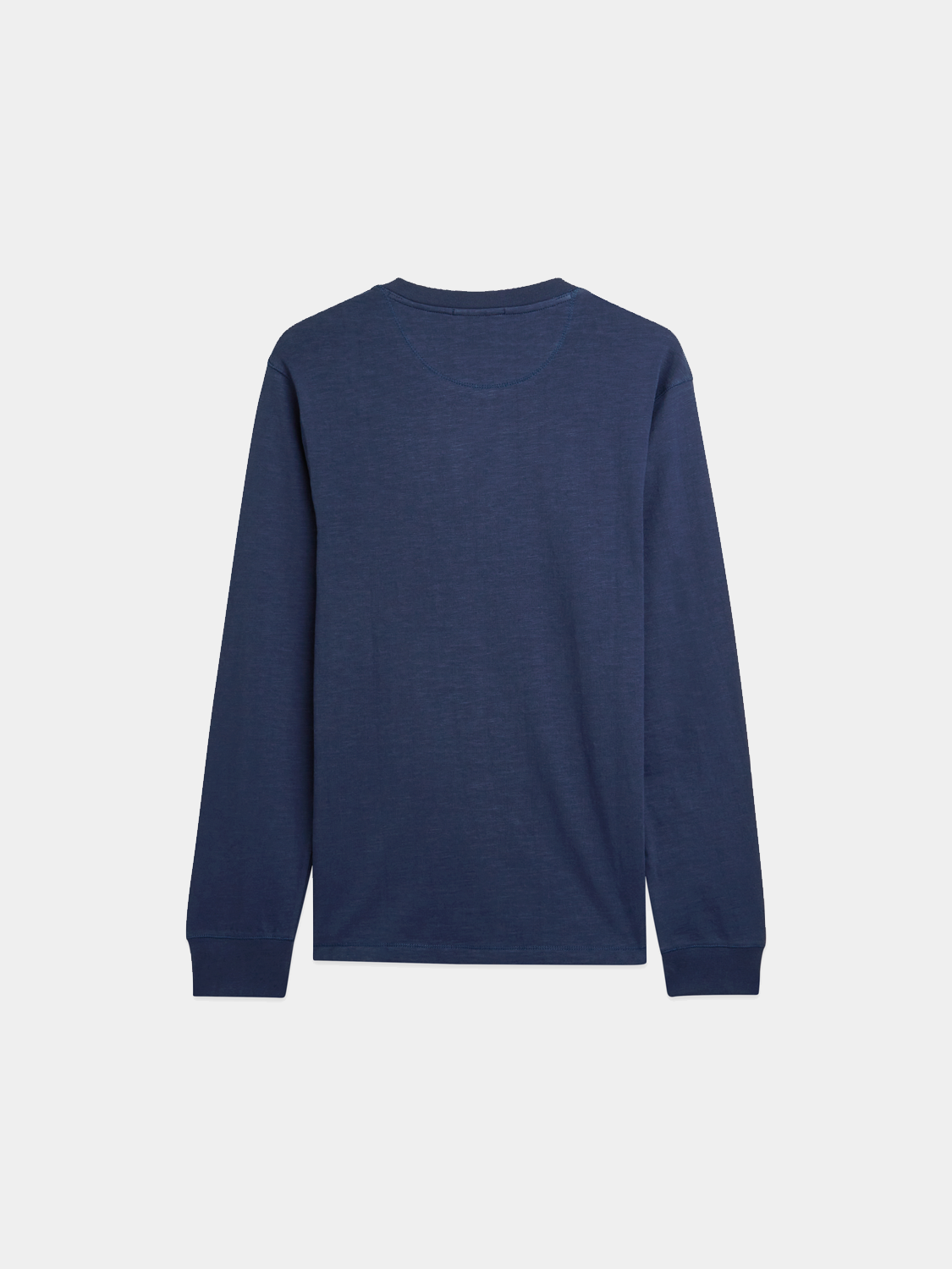 Long sleeve Scotch & Soda Slub Henley T-shirt in dark back view, showcasing textured fabric and relaxed fit.