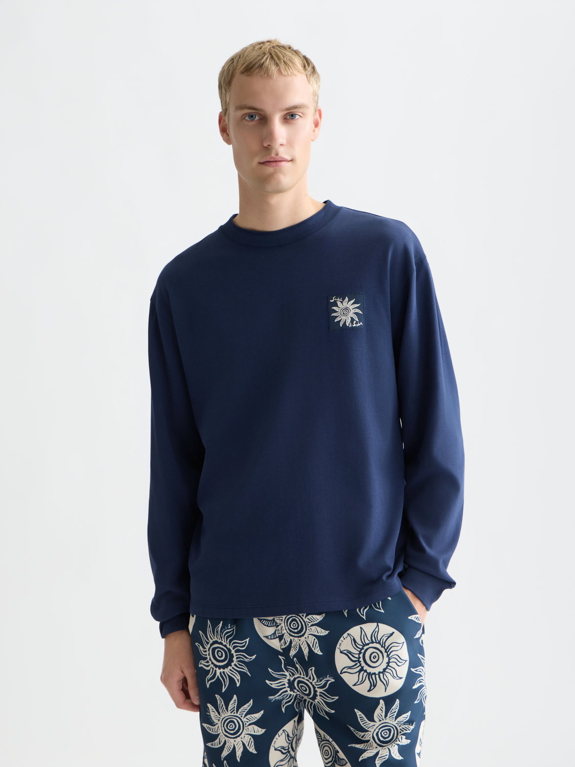 Long sleeve Scotch & Soda artwork T-shirt featuring colorful graphic print on soft fabric.