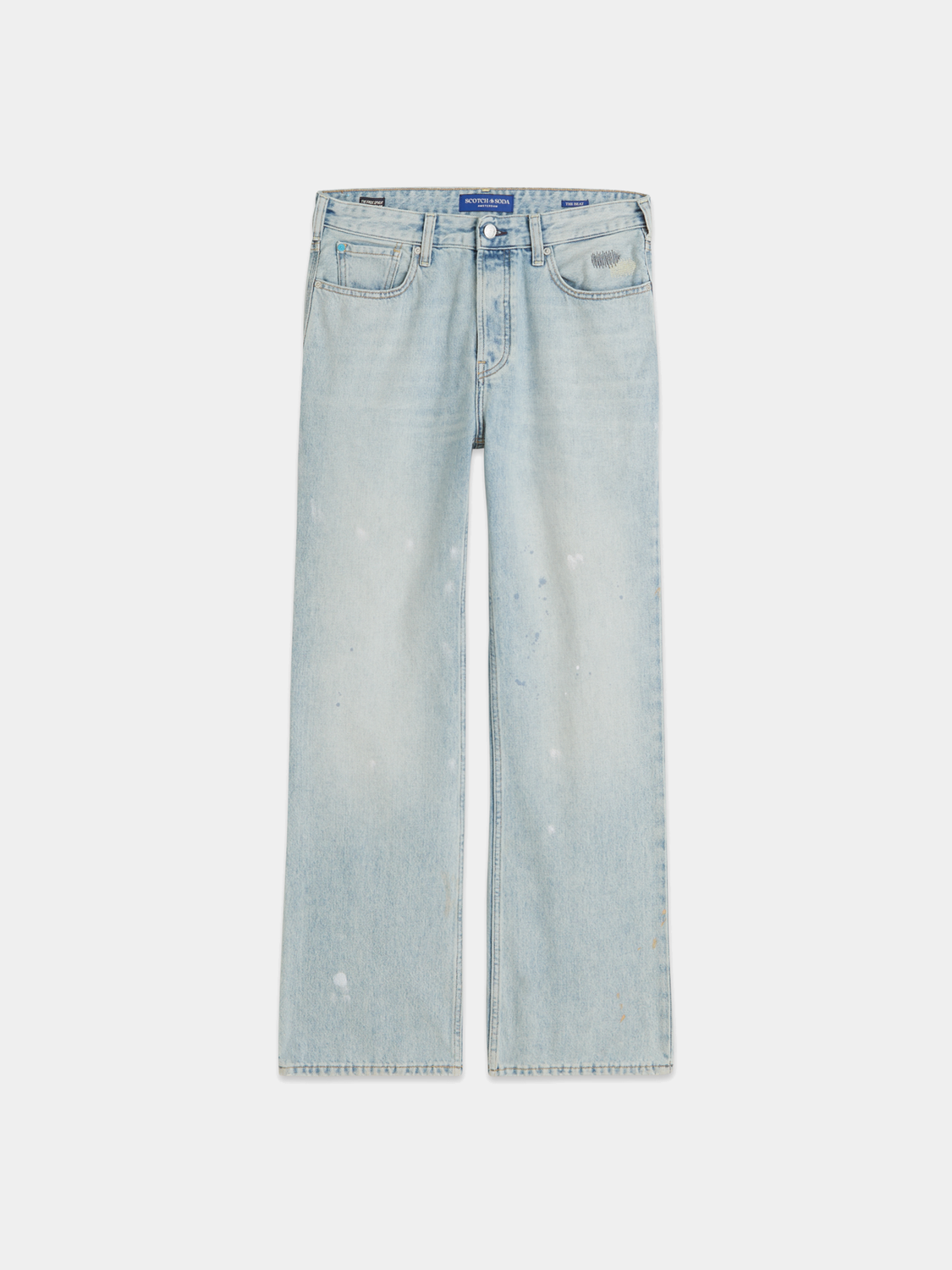 SCOTCH & SODA wide-fit denim jeans with a relaxed fit, featuring classic five-pocket design and distressed details.
