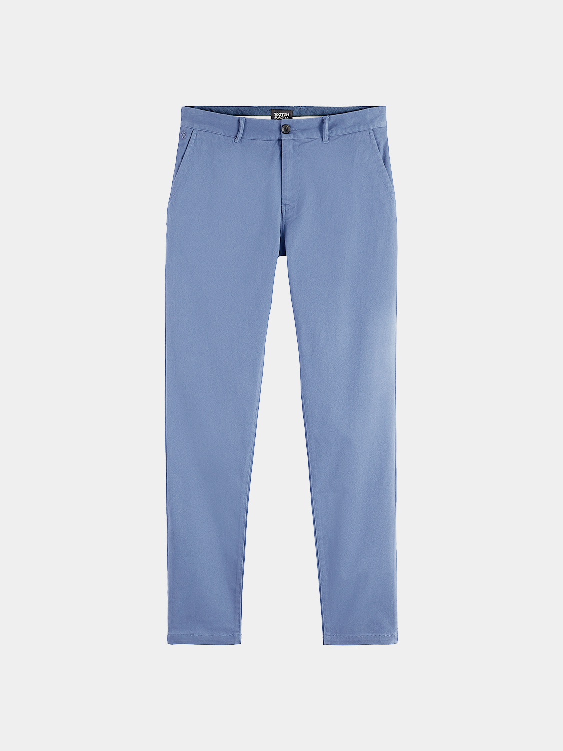 Scotch & Soda Stuart slim-fit chinos in neutral fabric, front view showing tailored pants with belt loops and classic design.