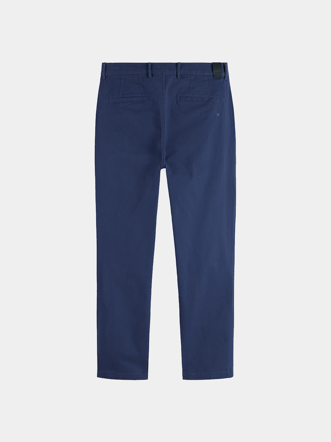 Dark blue Scotch & Soda Drift tapered chinos pants with a slim fit, featuring side pockets and a classic waistband.