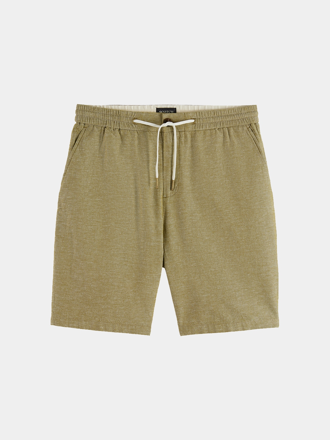 Light beige Fave cotton-linen shorts by Scotch & Soda, featuring a relaxed fit and casual style for warm weather.