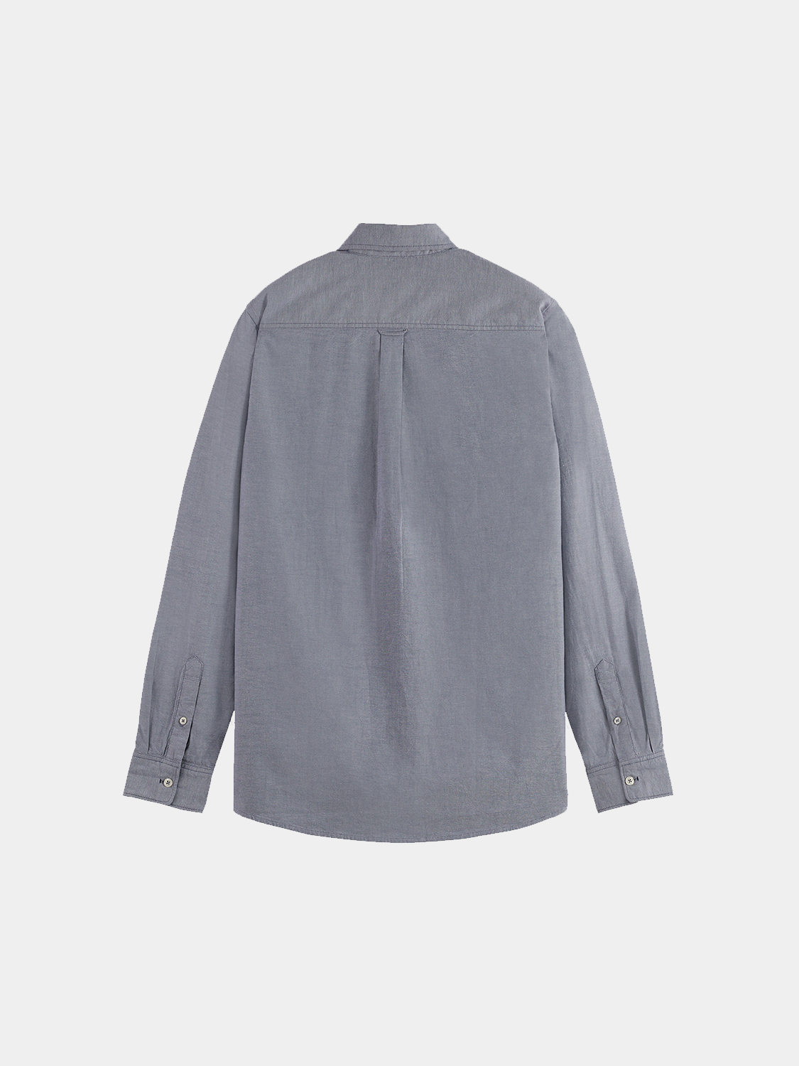 Long sleeve Oxford shirt by Scotch & Soda, featuring a classic button-down design in dark fabric, shown laid flat.