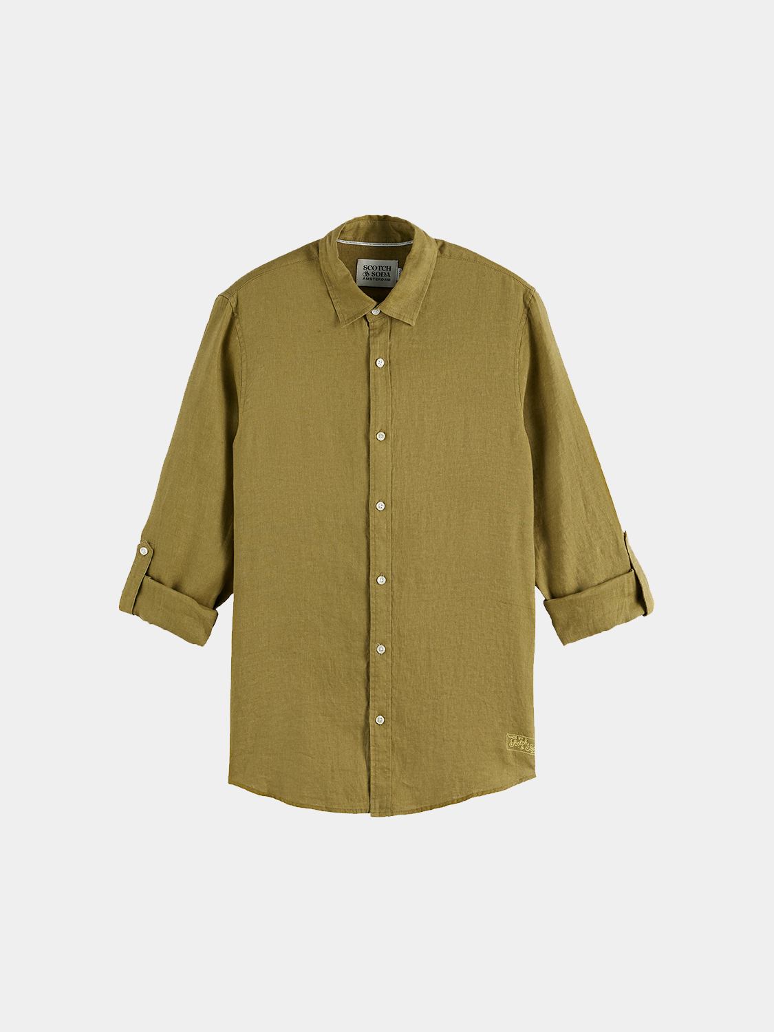 Long-sleeve linen shirt by Scotch & Soda, featuring a relaxed fit and natural fabric, perfect for casual summer wear.